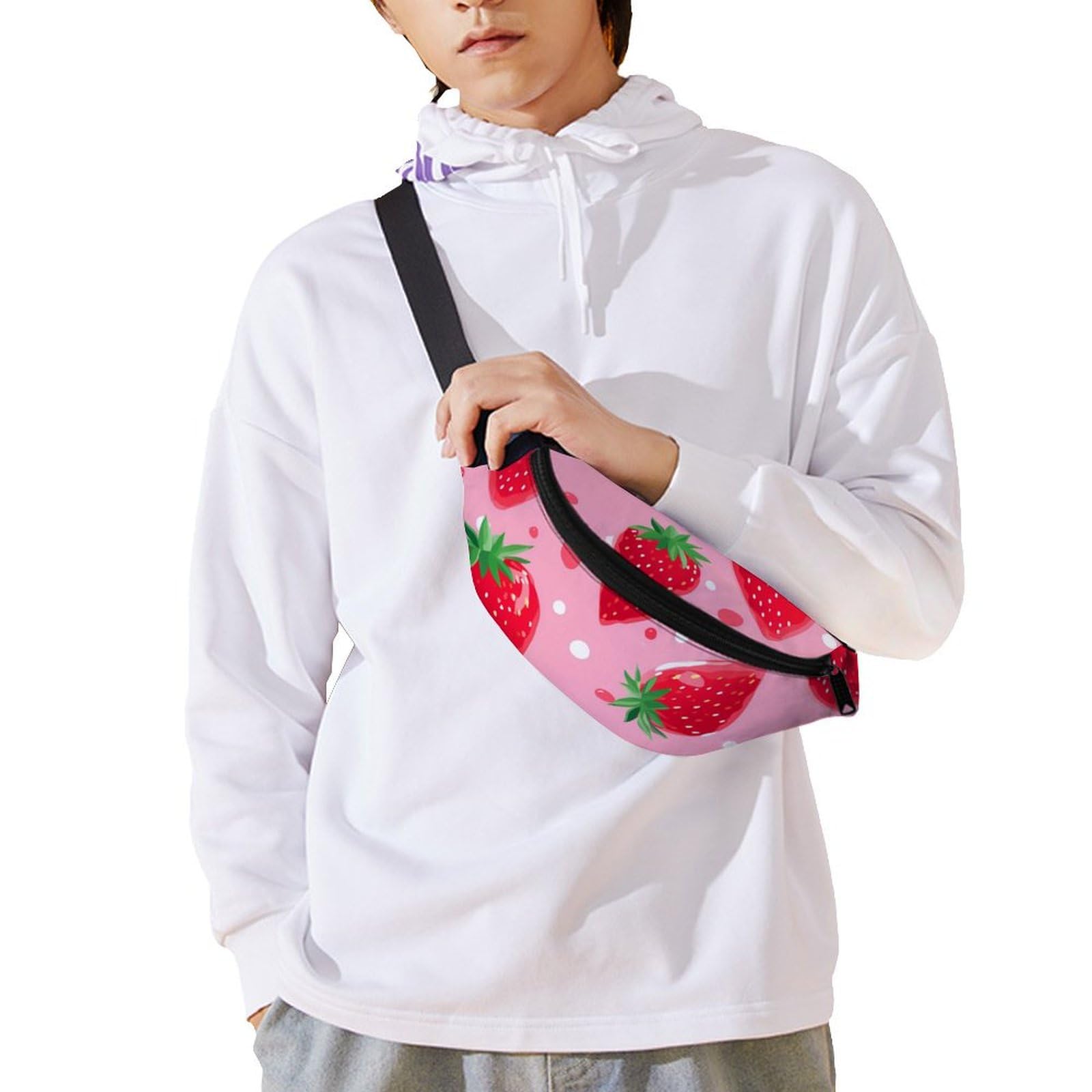 Strawberry Print Adjustable Waist Bag Crossbody Pouch for Women & Men - Fashionable Belt Bag for Travel, Running, Shopping & Outdoor Activities