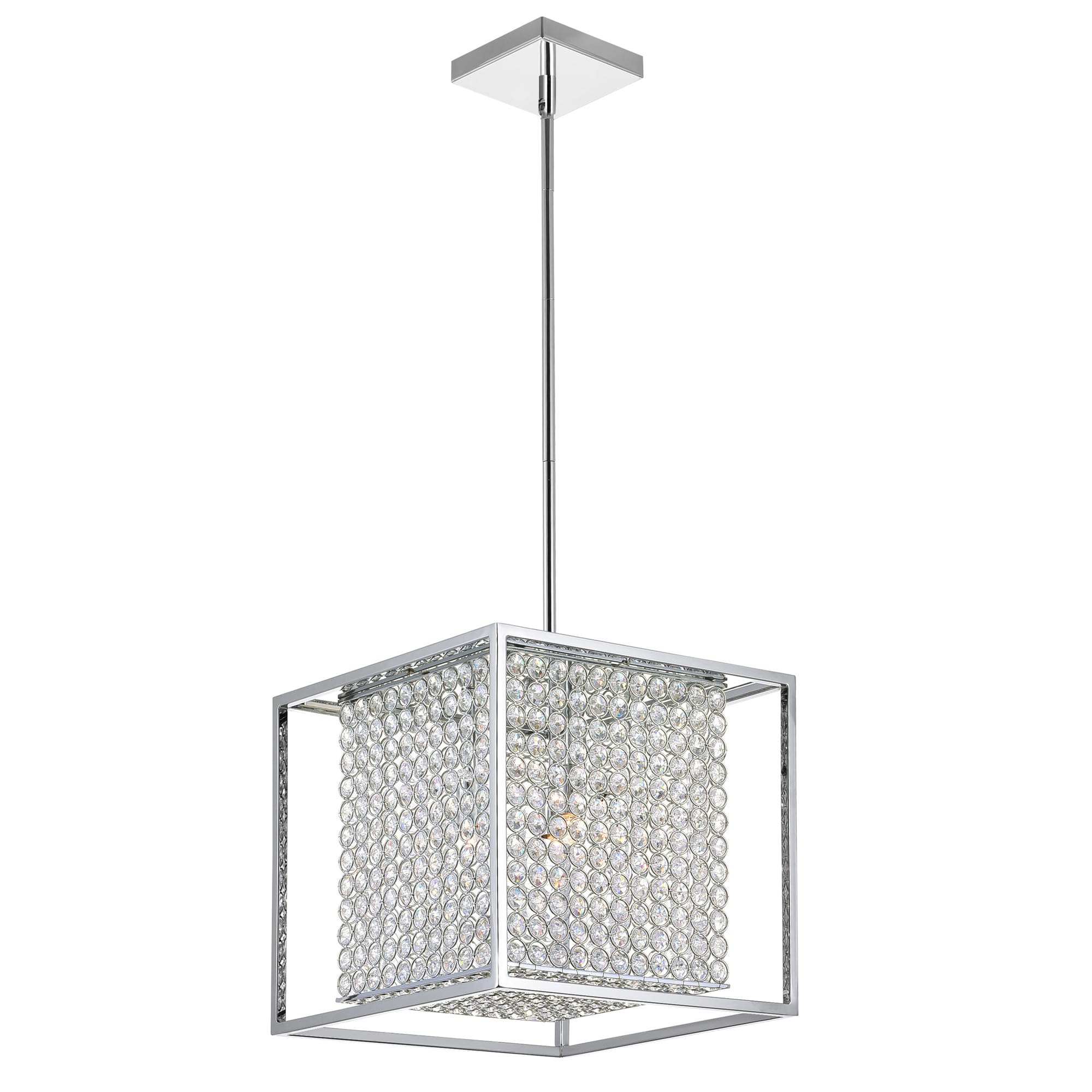 CWI Lighting Cube 3 Light Chandelier with Chrome Finish - Modern Crystal Ceiling Light Fixture for Dining Room, Living Room, Bedroom Decor