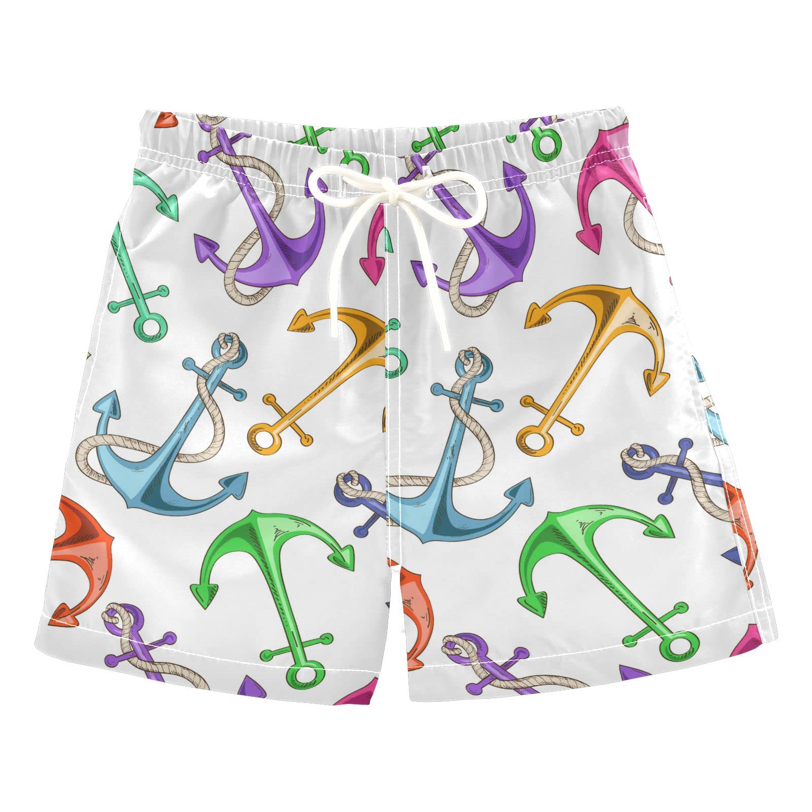 **Boys' Swim Trunks with Sea Anchor Print - Quick-Dry Toddler & Kids Bathing Suits for Beach, Pool & Water Play (2T-14T)**    *Use for swimming lessons, summer vacations, beach trips, and outdoor water activities.*