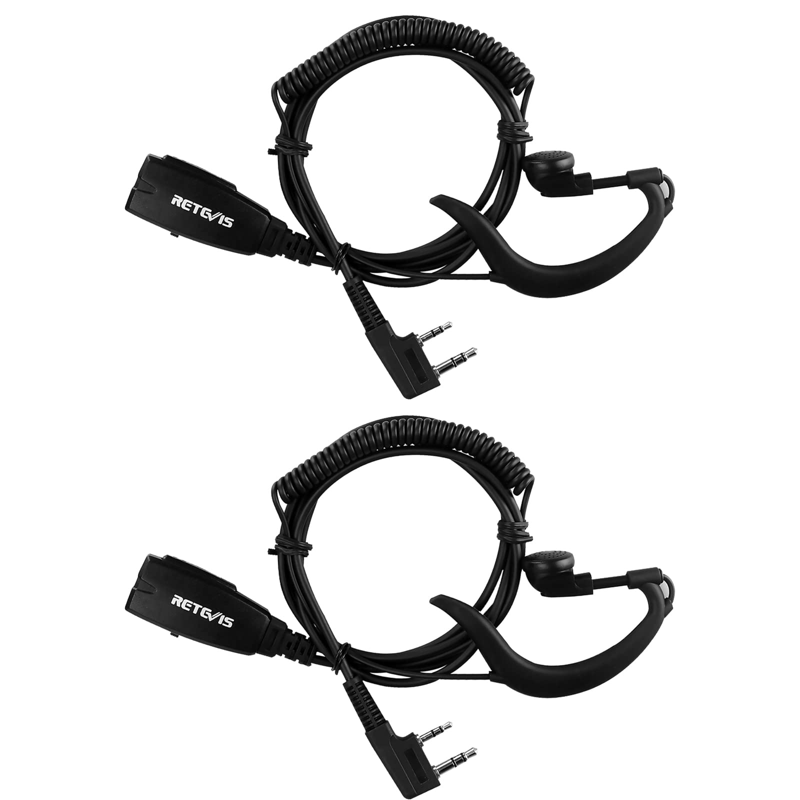 Retevis EEK016 G-Shape Earhook Walkie Talkie Headset with Mic - VOX Enabled, 2-Pin Connector - Compatible with RT22/RT68/RT21/H-777/RT27/RT19/RT85/NR10 & Pxton/TIDRADIO Radios (2 Pack) - Ideal for Security, Construction, Warehouse & Outdoor Activities