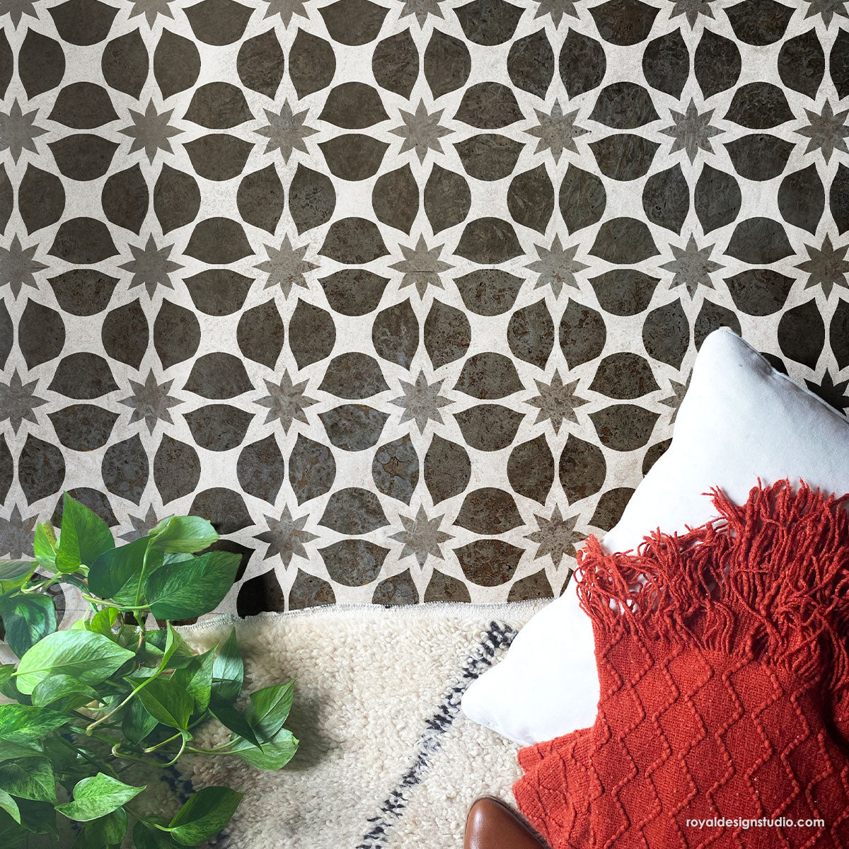 Floral Cassis Allover Stencil for DIY Home Decor, Wall Painting, and Craft Projects