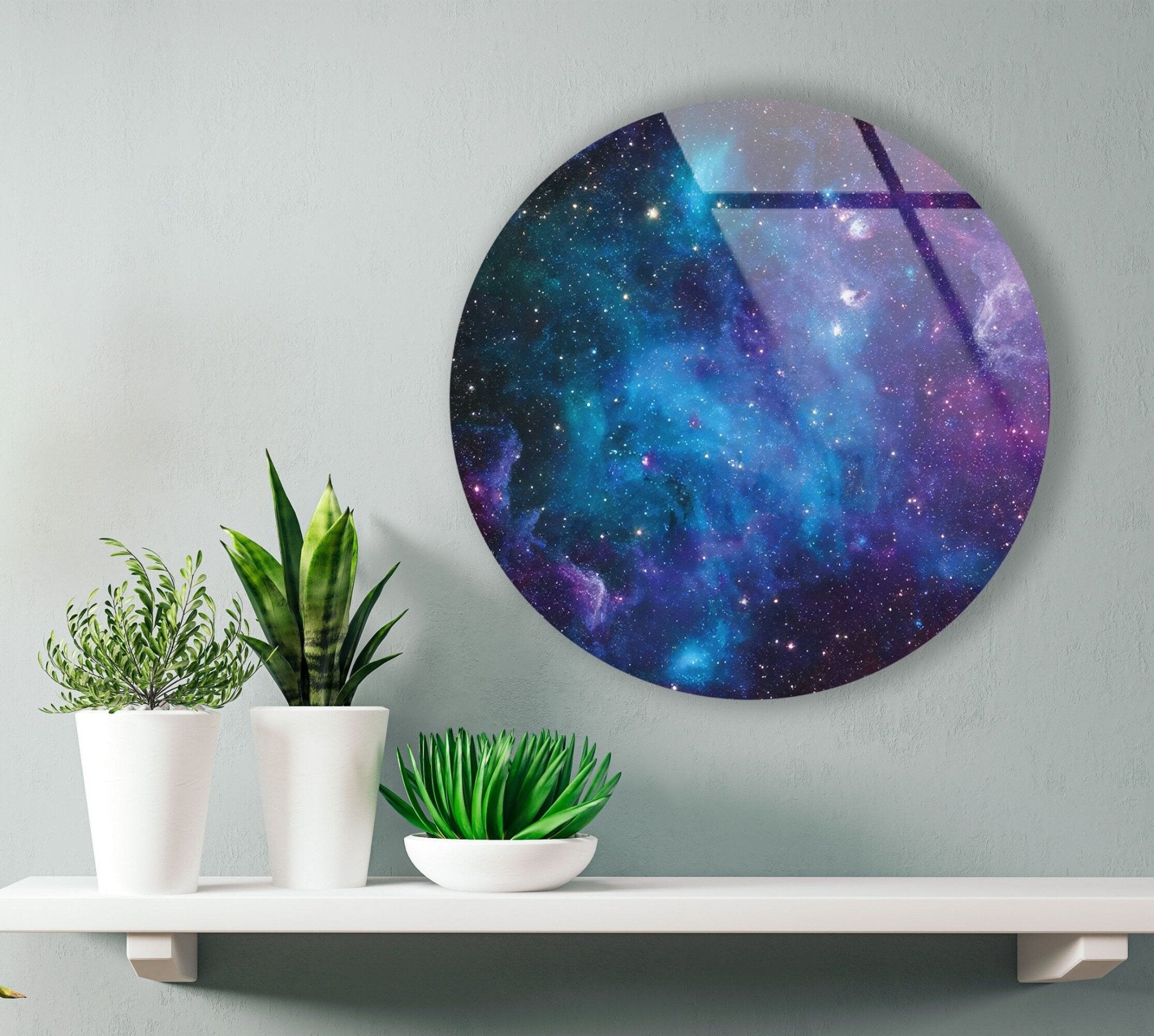 Abstract Round Space-Themed Glass Wall Art - Modern Home & Office Decor for Living Room, Bedroom, or Office Spaces