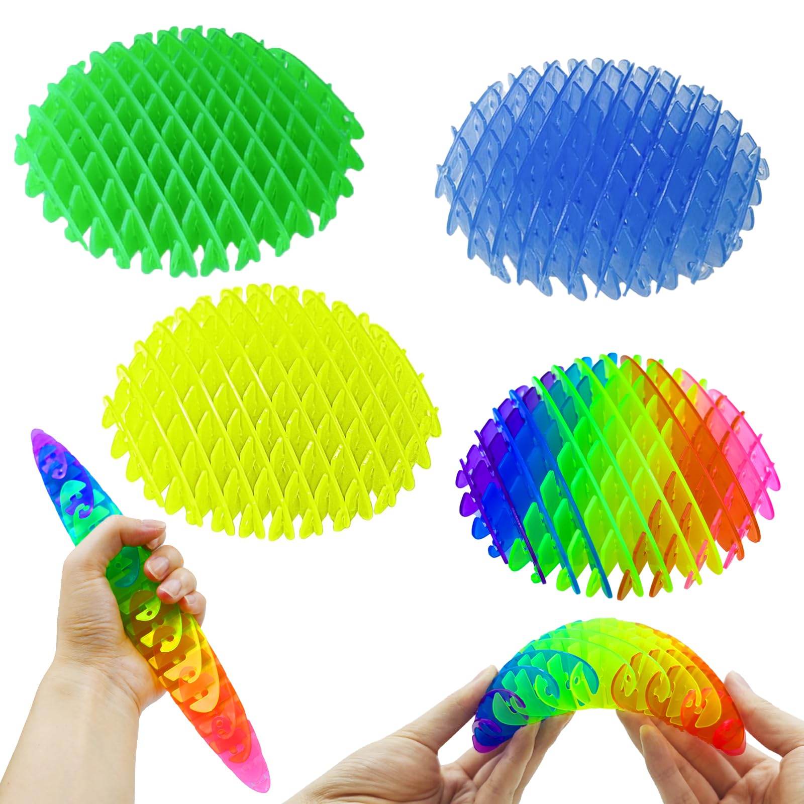 4 Pack 3D Printed Fidget Worm Toys - Stress Relief Sensory Desk Fidgets for Adults & Kids, Elastic Worm Shaped Squeeze Toys for Anxiety Relief, Perfect for Office, Classroom & Home Use
