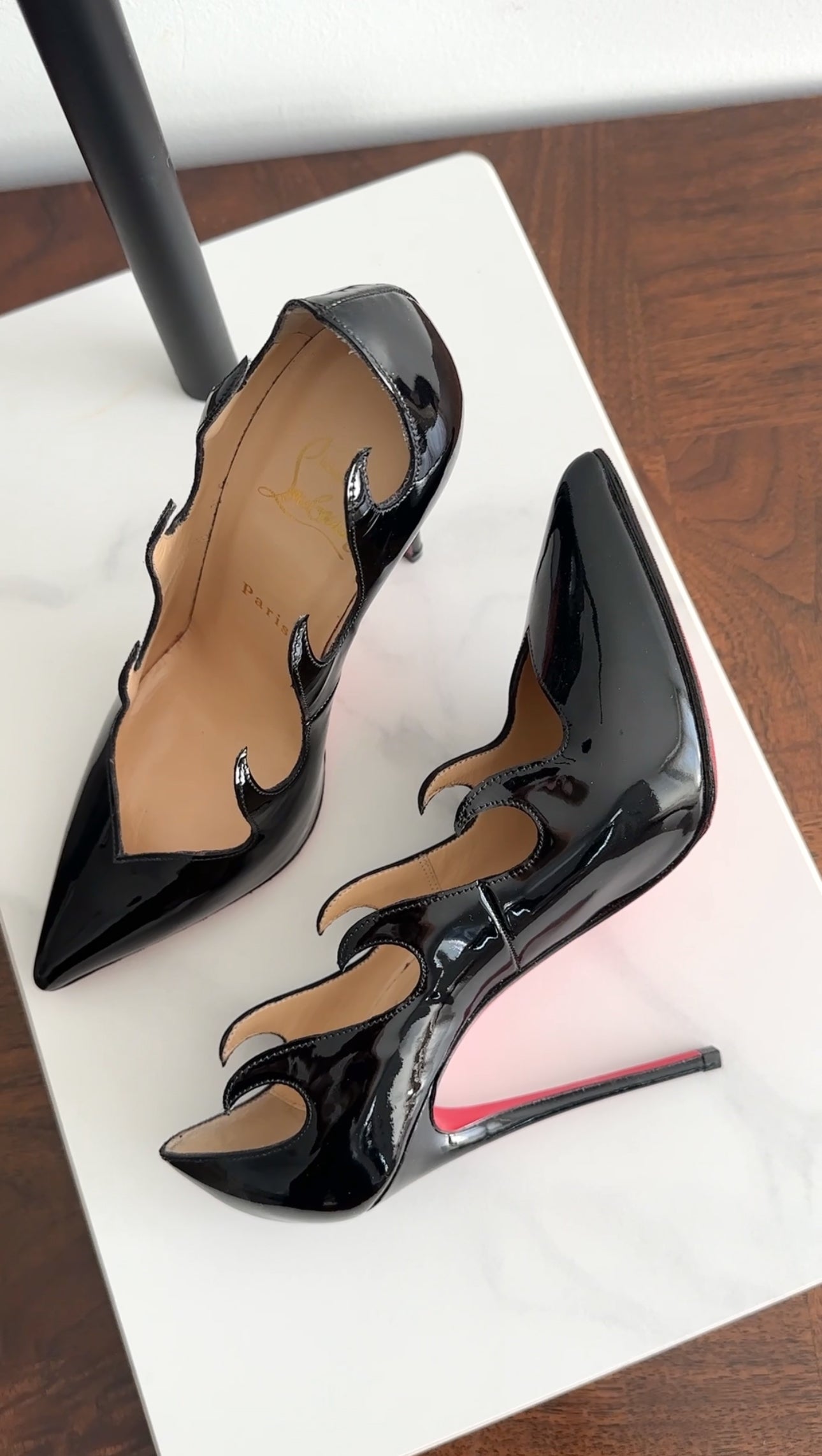 Christian Louboutin Black Patent Leather Olavague 115mm High Heel Pumps Size 35.5 - Perfect for Evening Parties & Formal Events