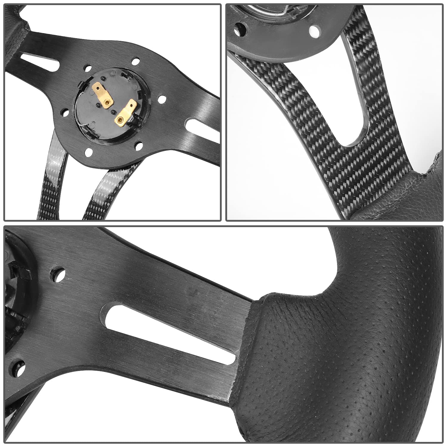 NRG Innovations NRG-RST-002RCF 320mm Lightweight Carbon Fiber Steering Wheel - Black Leather with Rivets for Racing, Drifting & Performance Cars | Sporty Interior Upgrade for Track Days & Street Driving
