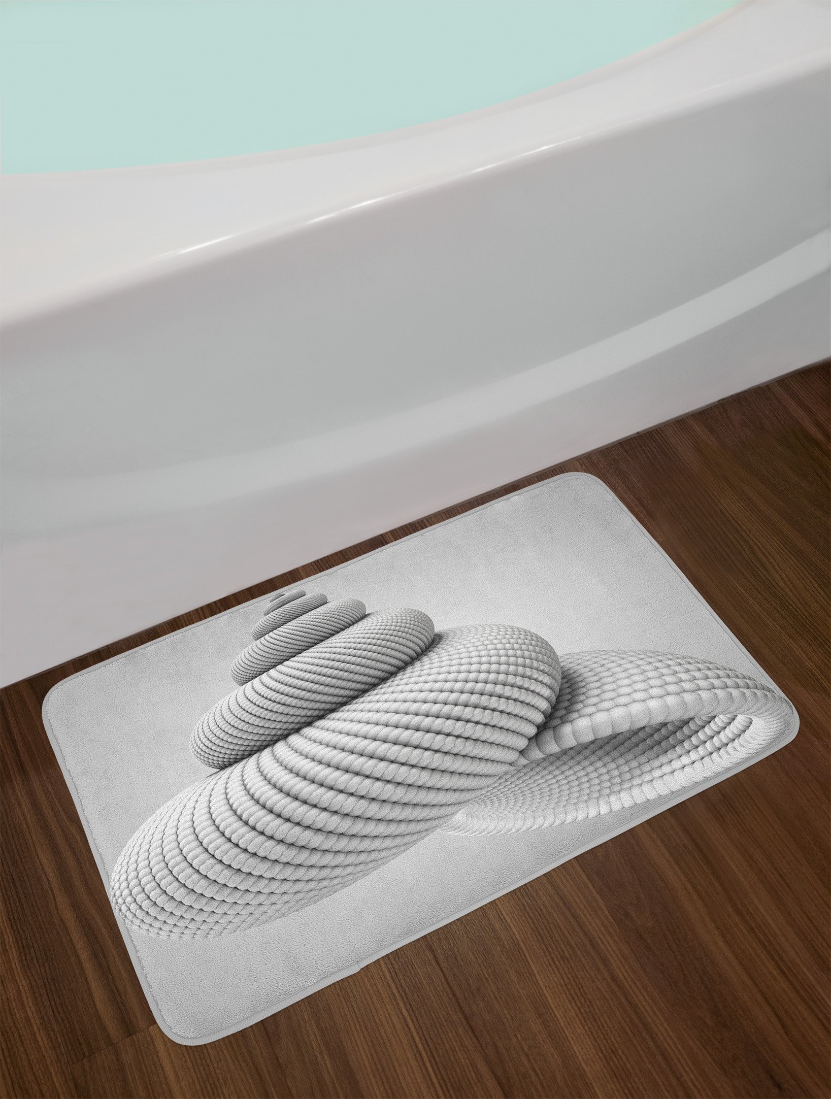 Ambesonne Spires Plush Bath Mat - Non-Slip Shell Shaped Geometric Design, 30.2 x 20 Inches, White - Soft Bathroom Rug for Modern Decor & Spa-Like Comfort