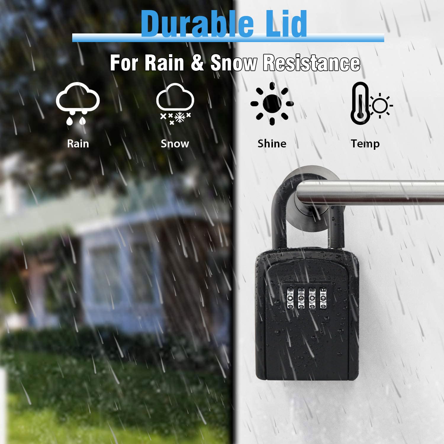 4-Digit Combination Key Lock Box - Resettable Code Security Key Safe for Home, Office, Garage, Gym | Waterproof Outdoor Key Storage with Removable Shackle | Perfect for Airbnb, Vacation Rentals & Property Management