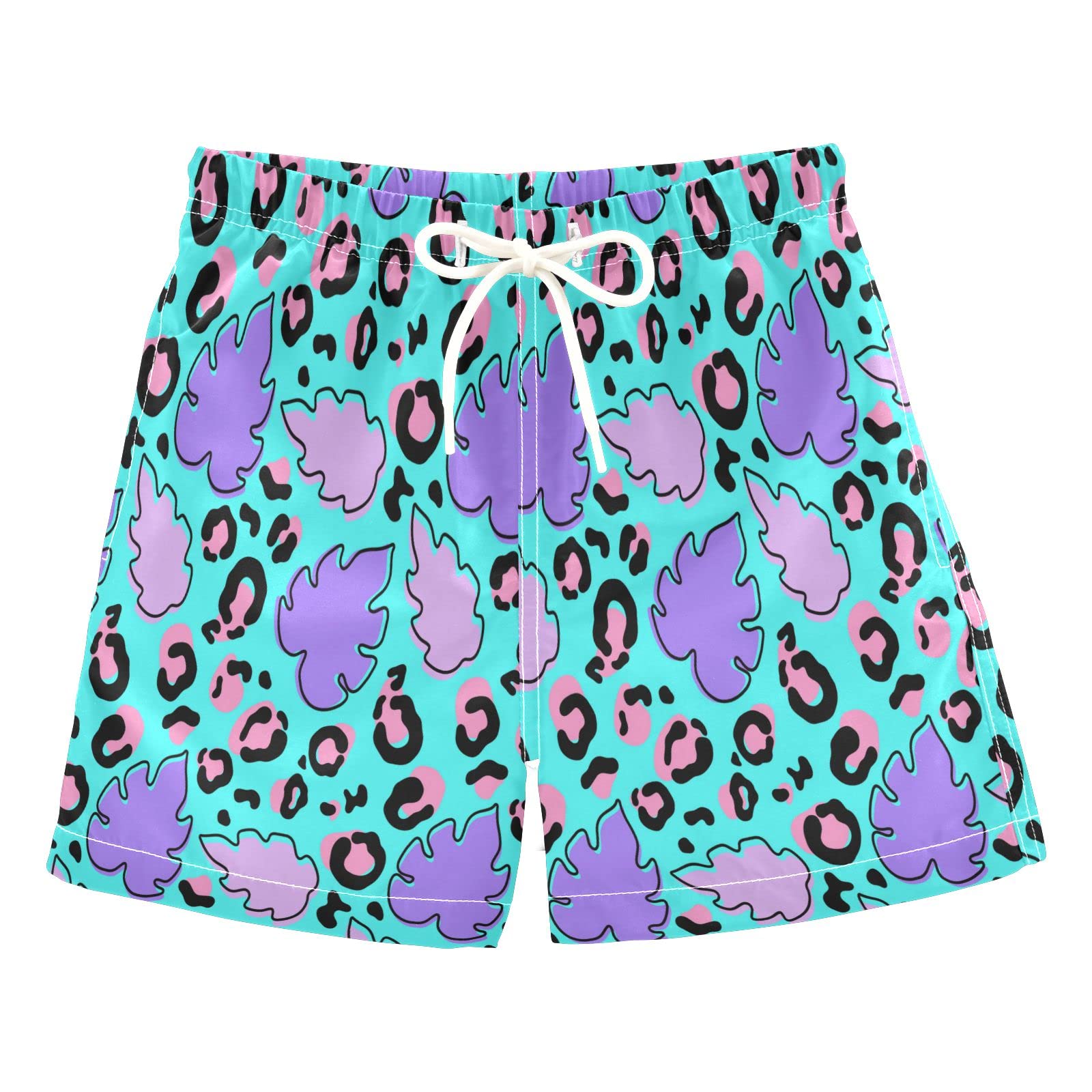 Boys Swim Trunks - Blue Purple Leopard Print Palm Leaves Design | Summer Beach Board Shorts for Toddlers | Kids Swimsuit Swimwear Size 2T | Perfect for Pool, Beach & Water Play