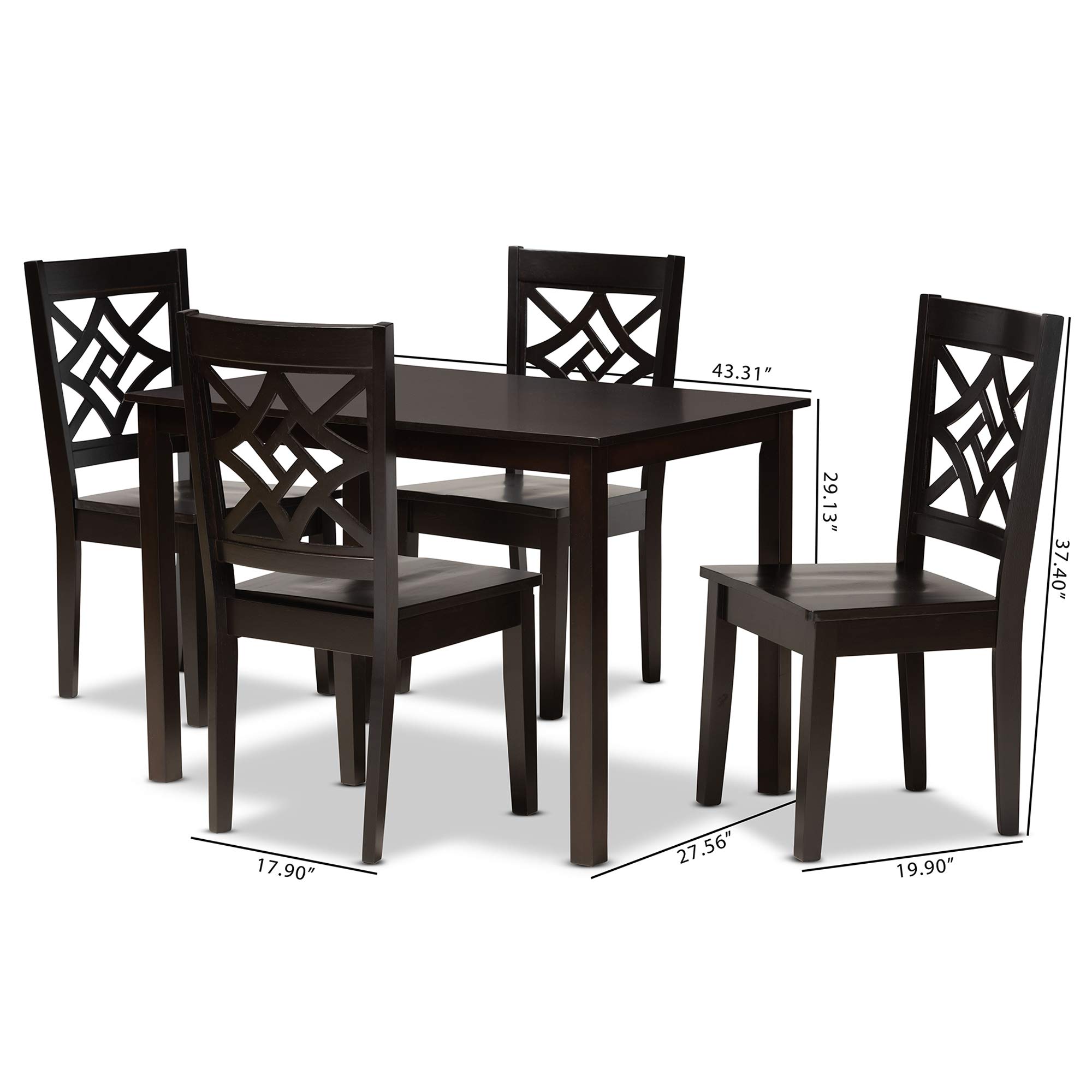 Baxton Studio Nicolette 5-Piece Dark Brown Wood Dining Set - Perfect for Small Spaces & Modern Kitchens