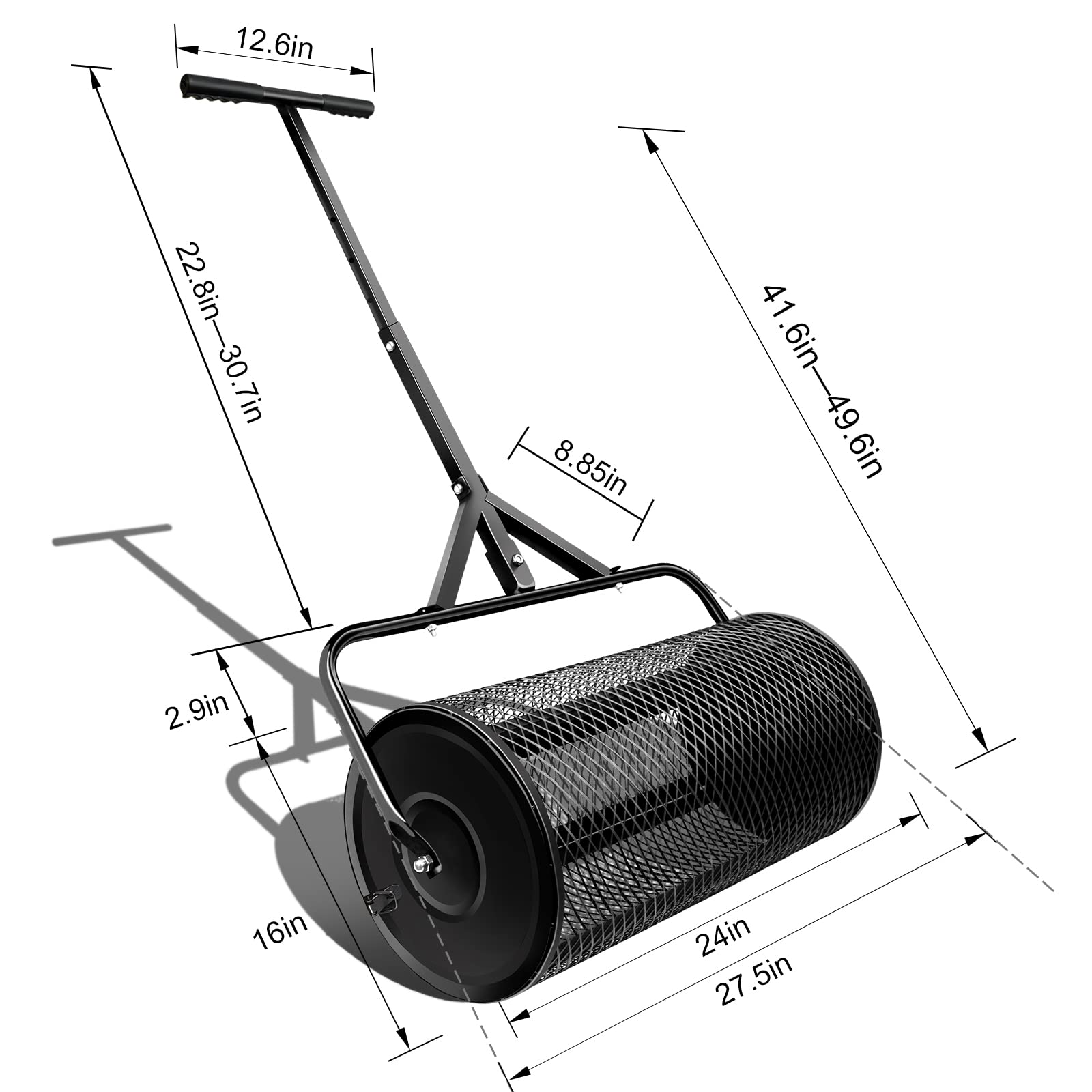 24 Inch Heavy Duty Compost Spreader for Lawn, Garden & Yard - Upgraded Hook Handle, Lightweight & Durable for Planting & Seeding (Black, 27 Inch, Y-Style) | Perfect for Fertilizing, Mulching & Soil Amendment