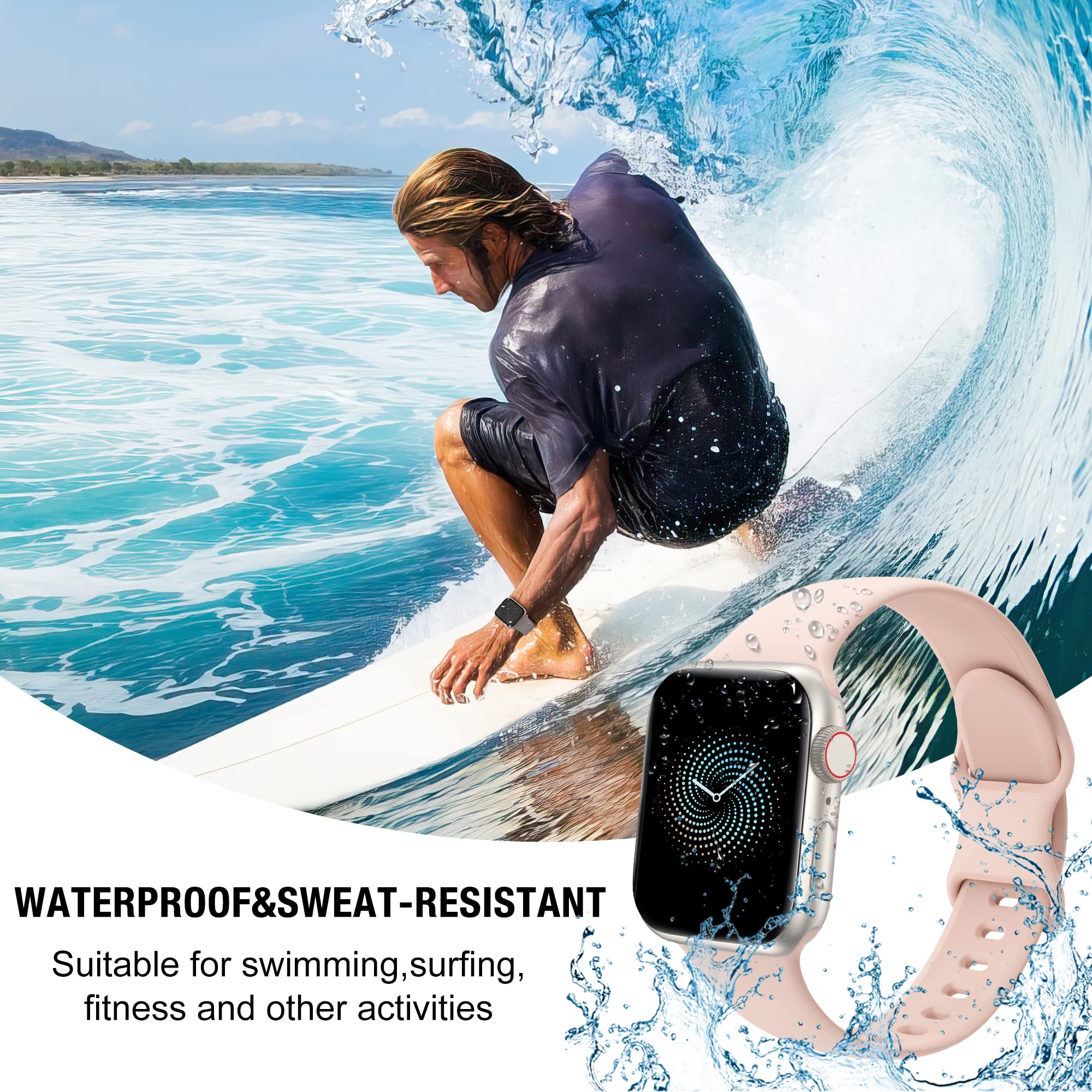 4 Pack Sport Bands for Apple Watch Series 9/8/7/6/5/4/3/2/1/SE - Soft Silicone Waterproof Replacement Straps for Women & Men - Compatible with 38mm/40mm/41mm/42mm/44mm/45mm/49mm iWatch Models - Perfect for Gym, Running, Swimming & Daily Wear