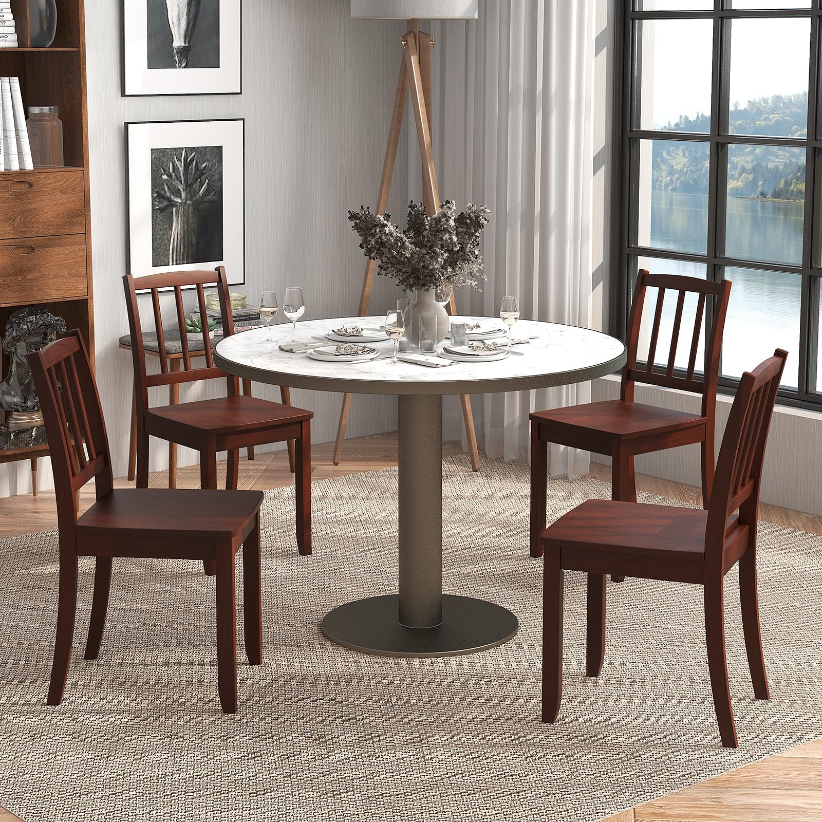 Giantex Farmhouse Dining Chairs Set of 4 - Modern Kitchen Chairs with Rubber Wood Legs & Curved Backrest - Ladder Back Diner Chairs for Dining Room, Kitchen, Study - 400 LBS Weight Capacity - Brown Wooden Side Chairs - Perfect for Farmhouse Decor, Small Spaces & Family Gatherings