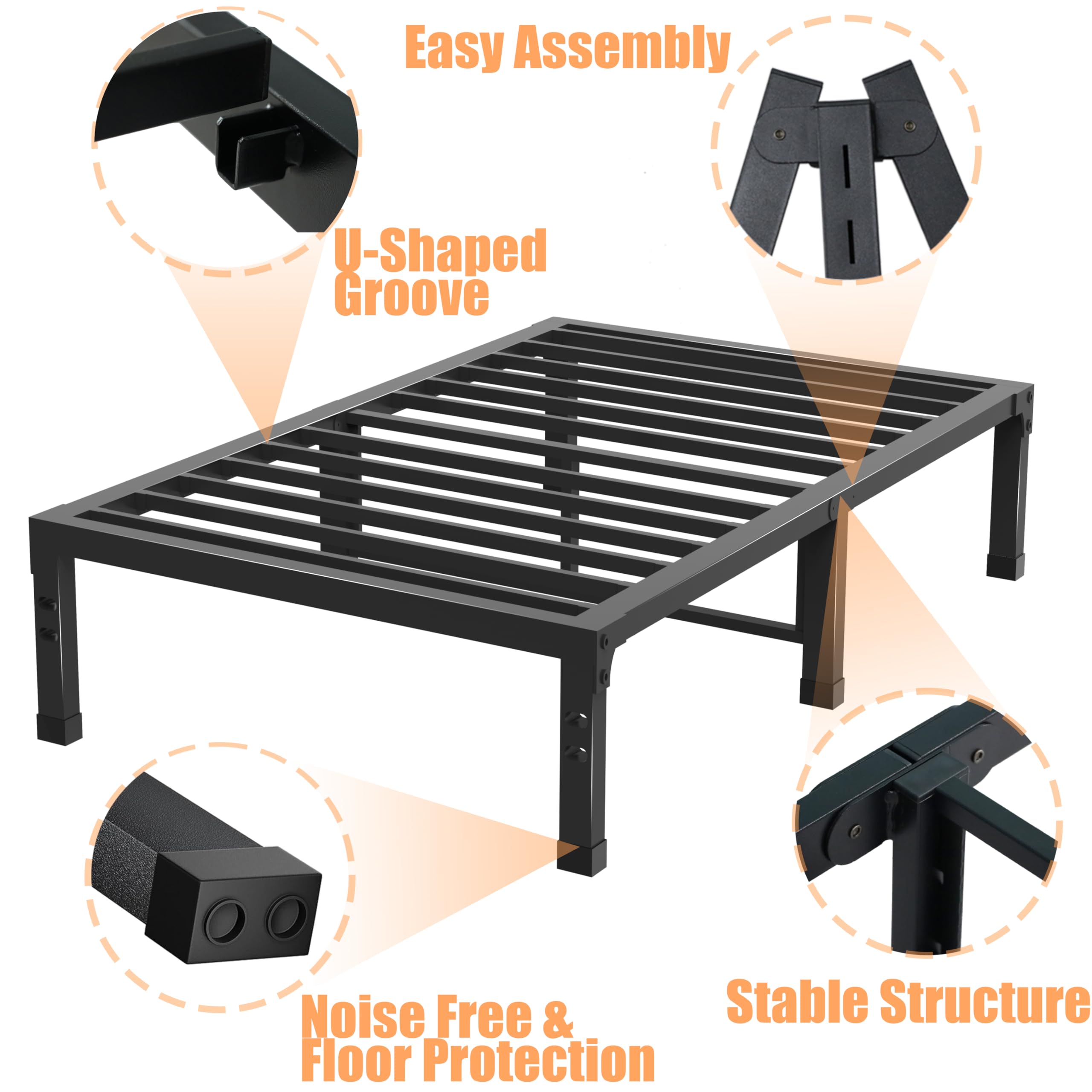 FUIOBYVV 14 Inch Heavy Duty Metal Twin Bed Frame - Supports Up to 3500 lbs, No Box Spring Needed, Sturdy Steel Slat Design, Noise Free & Easy Assembly - Perfect for Kids Rooms, Guest Beds & Small Spaces