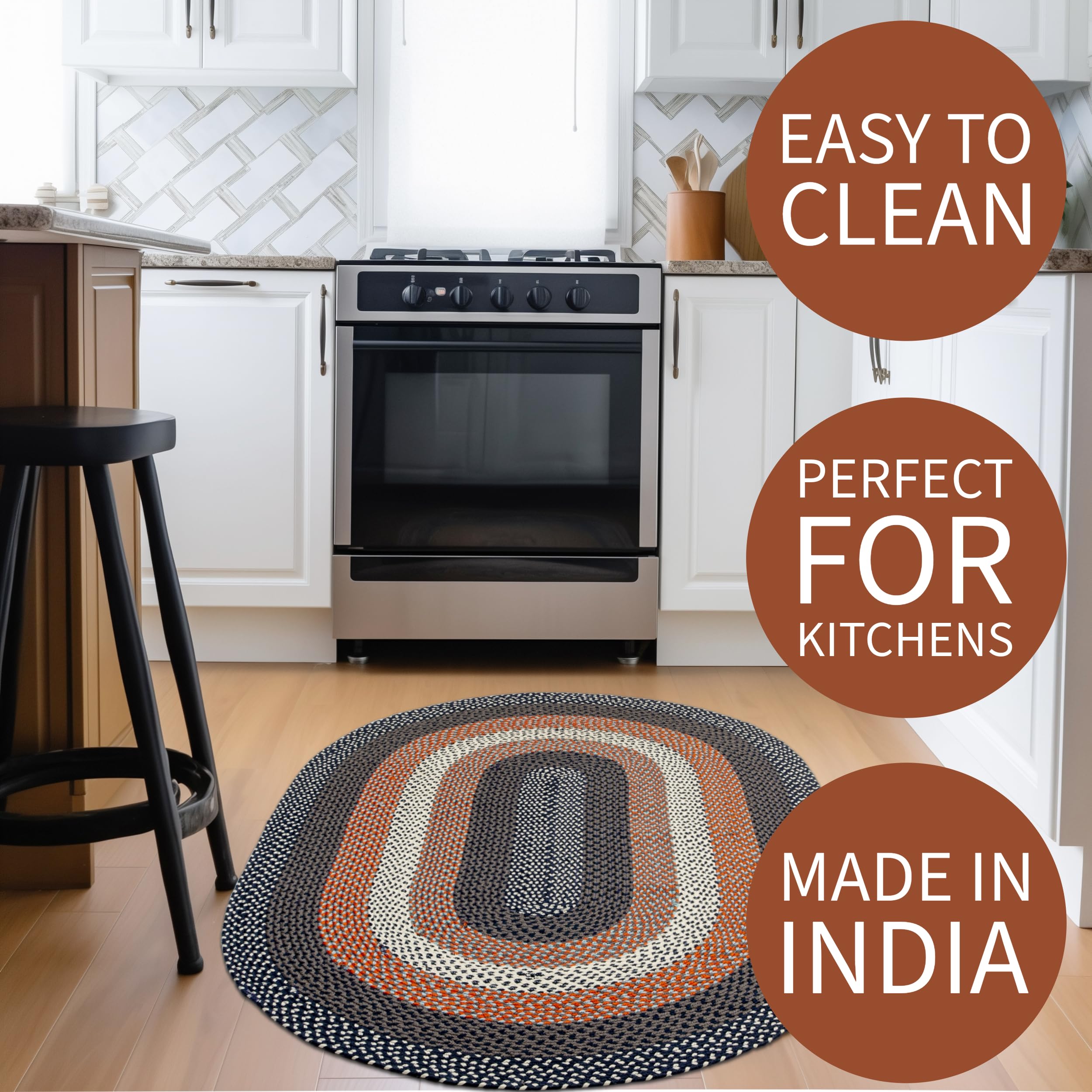 5' x 8' Oval Washable Braided Rug - Rustic Red White Blue Navy Indoor Outdoor Rug for Living Room, Family Room, Patio & Porch | Durable Home Decor for Cozy Spaces