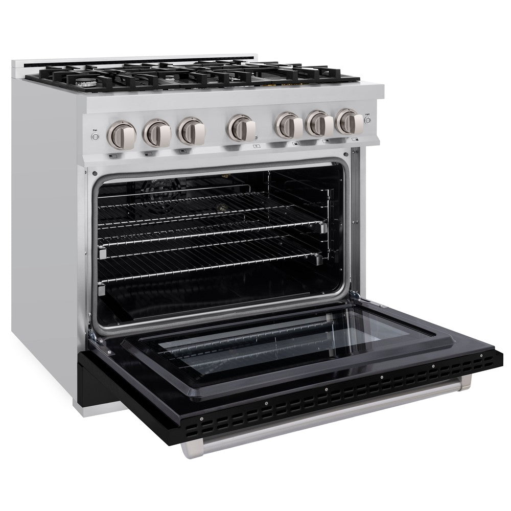 ZLINE 36 Inch 5.2 Cu. Ft. Professional Gas Range - 6 Burner Cooktop with Convection Oven - Stainless Steel with Black Matte Door (HGR BLM 36) - Perfect for Home Chefs & Modern Kitchens