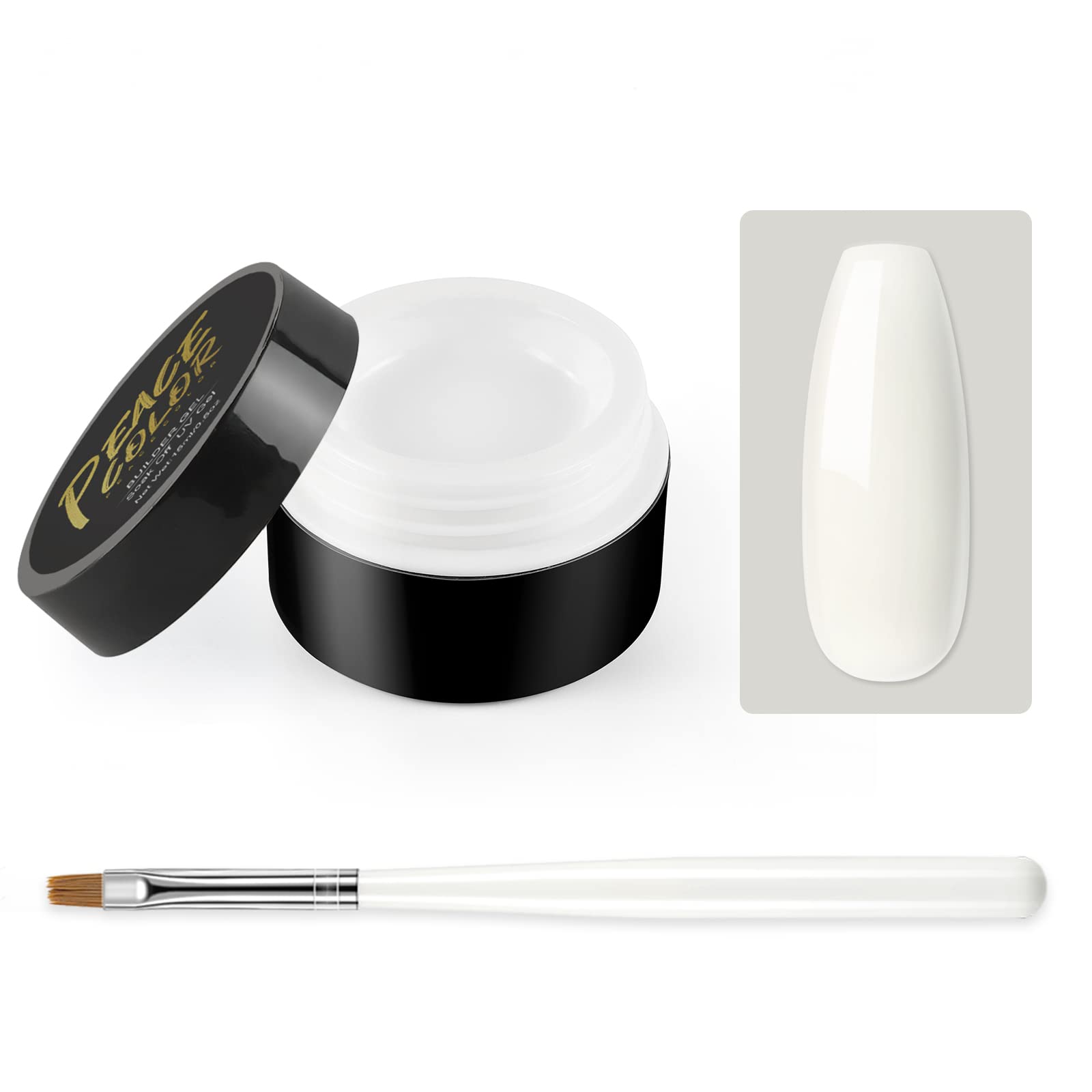 PEACECOLOR UV Nail Gel Extension Kit - White Builder Hard Gel for Strong Nails, Manicure & Nail Art Set with Brush - Perfect for Beginners & DIY Nail Care at Home