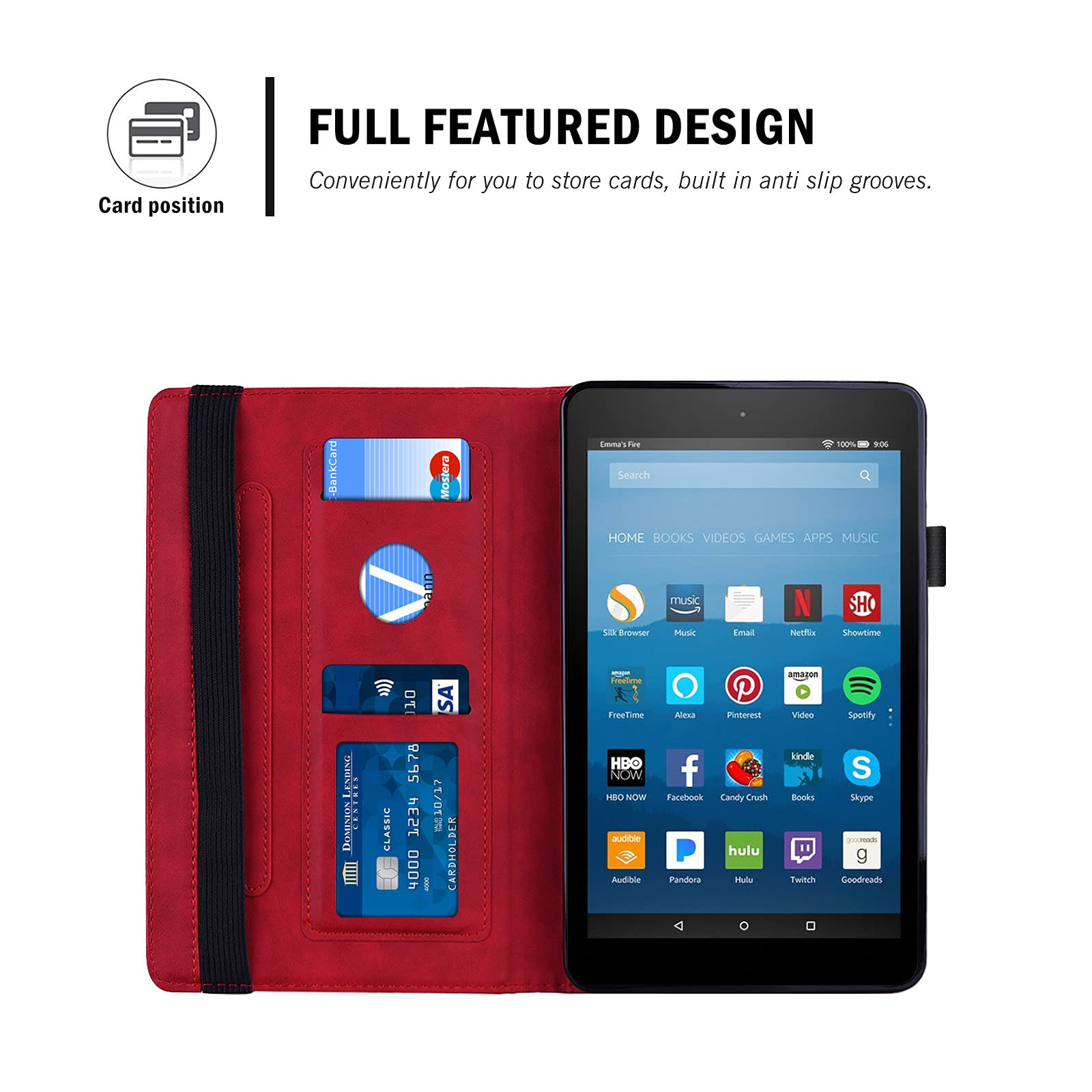 Premium Protective Case for Amazon Kindle Fire HD 8 (8th/7th/6th Gen, 2018/2017/2016) - Magnetic PU Leather Cover with Card Slot, Kickstand & S Pen Holder - Red - Perfect for Reading, Travel & Work