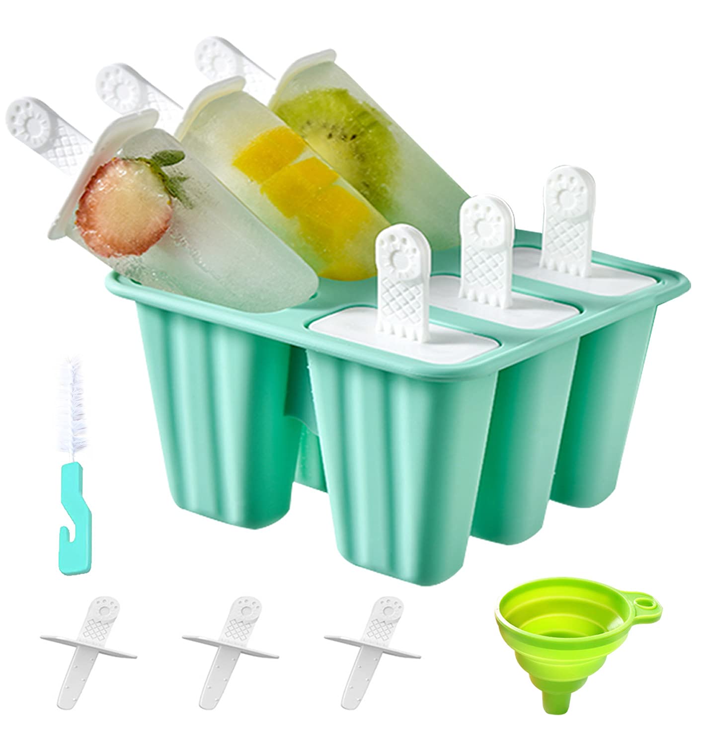 **Jeniulet 6-Piece Silicone Popsicle Molds – Reusable, Easy Release Ice Pop Maker with 9 Sticks, Funnel & Cleaning Brush – Perfect for Homemade Treats, Kids Snacks & Summer Desserts**