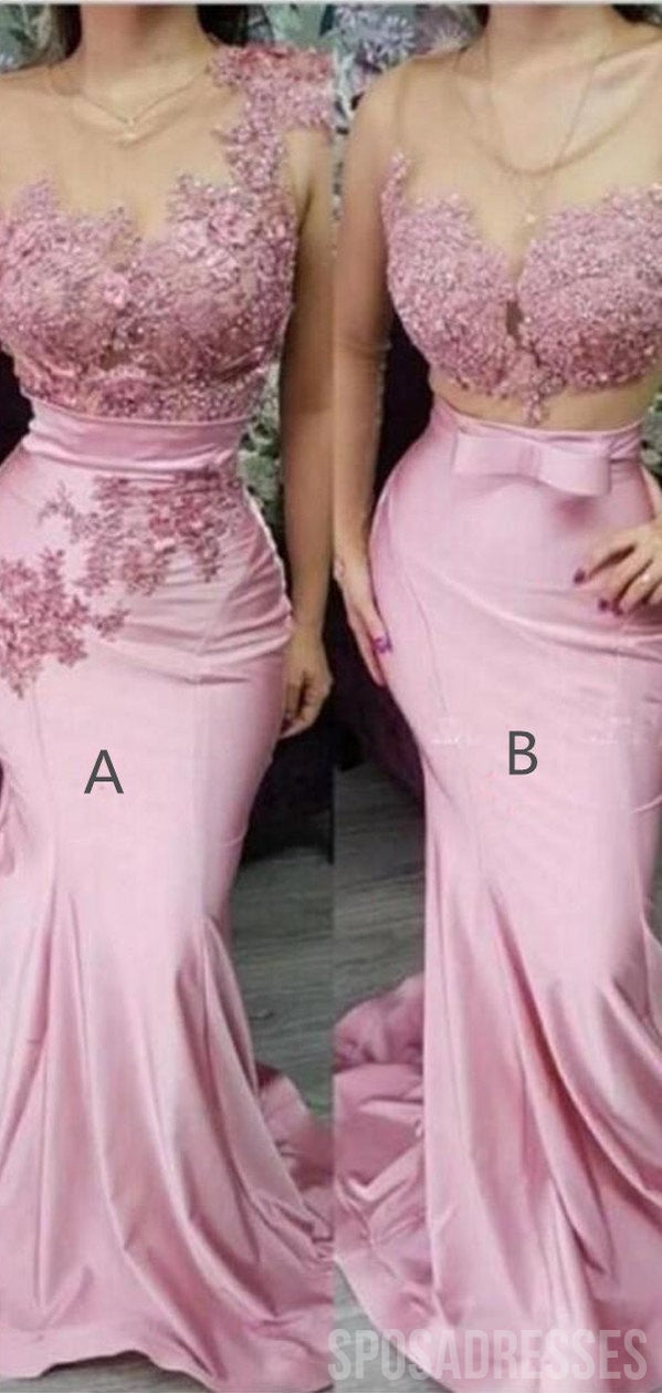 Elegant Mismatched Pink Mermaid Lace Applique Long Bridesmaid Dress - WG854 | Perfect for Beach Weddings, Formal Events & Special Occasions