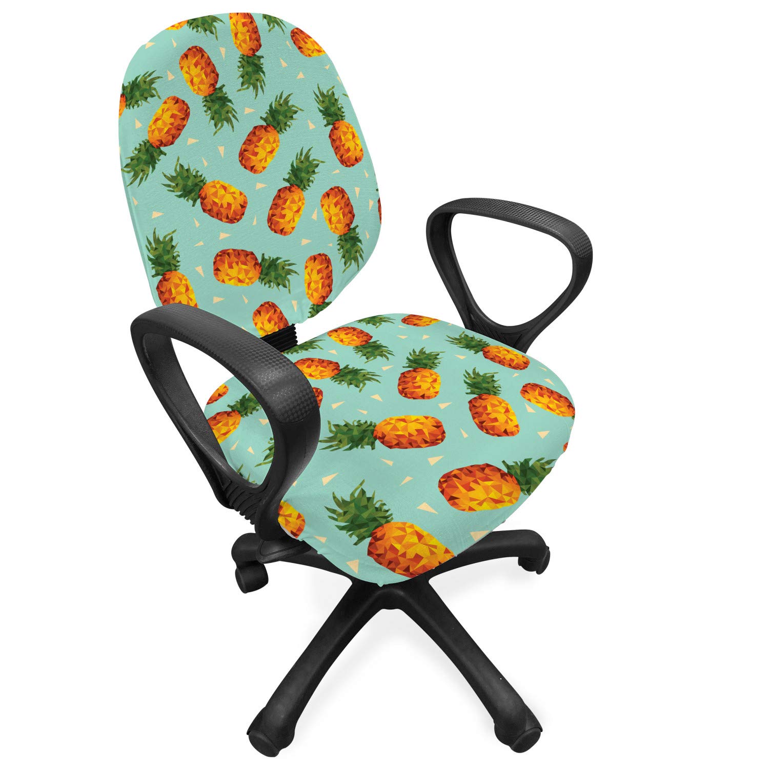 Ambesonne Retro Office Chair Slipcover - Vintage Pineapple Beach Design, Stretchable & Washable Fabric Cover (Standard Size, Olive Green/Seafoam) | Perfect for Home Office, Gaming Chair, or Dining Room Decor