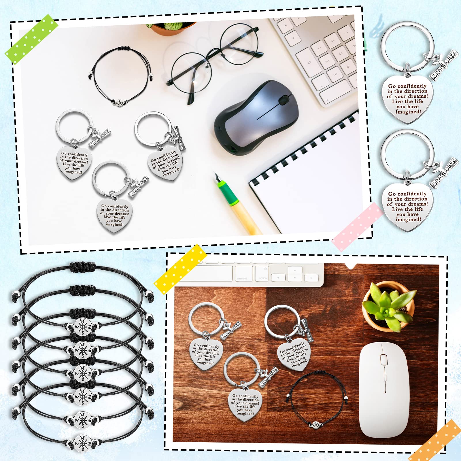 Sureio 12-Piece Class of 2025 Graduation Gift Set - Inspirational Graduation Bracelets & Keychains for Men & Women (Classic) - Perfect for Graduation Parties, Senior Gifts & Commencement Celebrations