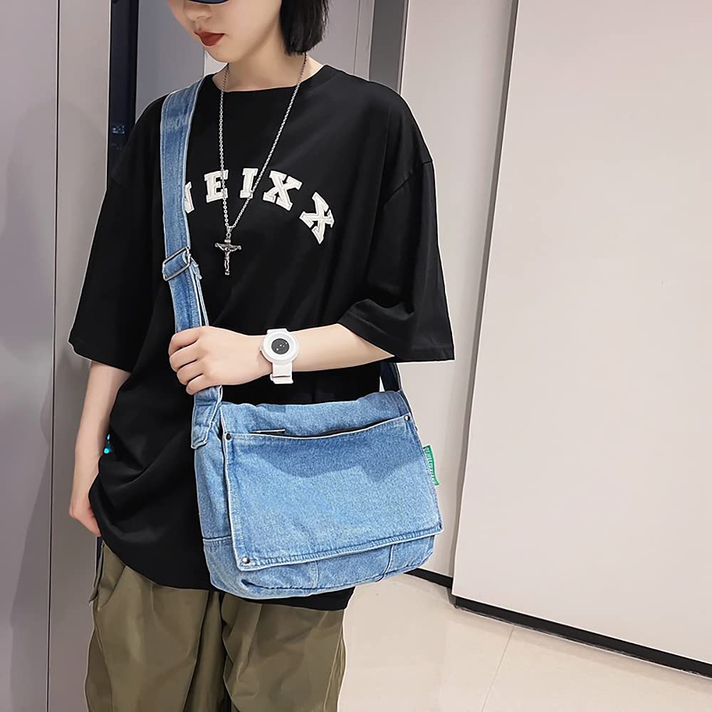 Women's Fashion Denim Crossbody Bag - Large Capacity Tote Shoulder Bag with Wide Strap for Work, Shopping & Travel | Perfect for Daily Commute, Office & Weekend Outings
