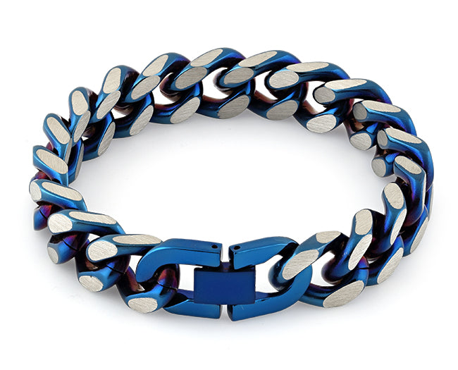 Stainless Steel Curb Chain IP Blue Link Bracelet for Men & Women - Trendy Adjustable Unisex Jewelry for Casual Wear, Parties & Gifts