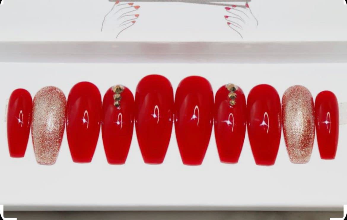Aarti ENTERPRISE 12-Pack Press on Nails - Glossy Multi-Color Light Design Artificial Nails (Red) | Perfect for Parties, Weddings & Special Occasions