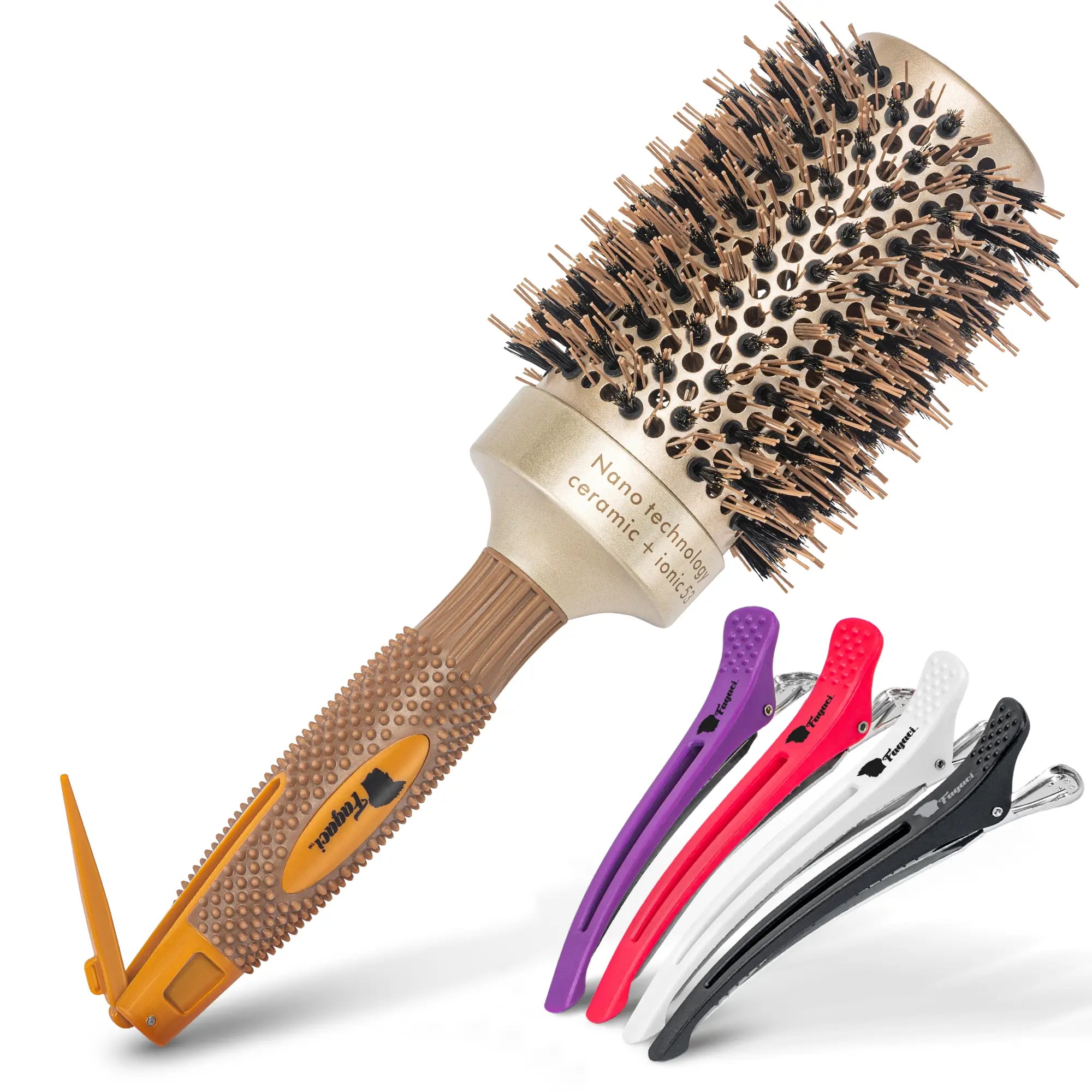 Professional 53mm Round Boar Bristle Hair Brush with Ceramic Barrel - Perfect for Blow Drying, Styling & Smoothing Frizz at Home or Salon