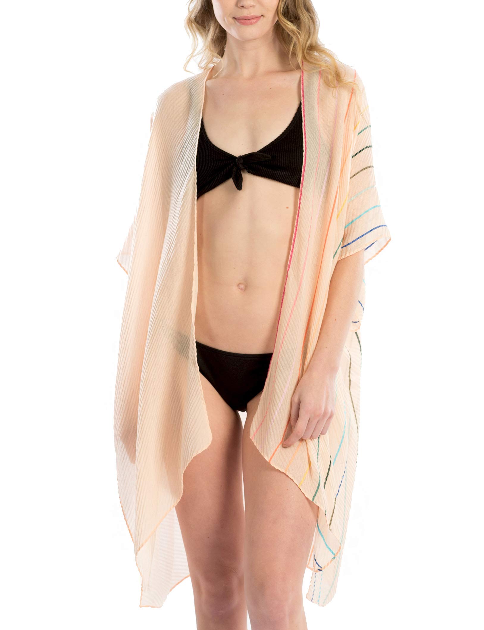 MIRMARU Women's Striped Kimono Cardigan - Lightweight Chiffon Swim Cover Up for Beach, Pool & Vacation | Bikini Wrap, Resort Wear & Summer Fashion Accessory