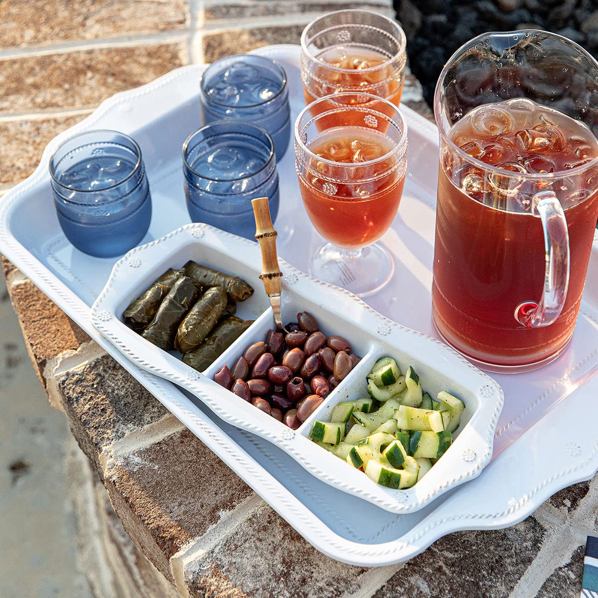 Juliska Blue Isabella Acrylic Tumbler - 16oz Unbreakable BPA-Free Drinking Cup with Embossed Design | Perfect for Iced Coffee, Smoothies & Outdoor Picnics