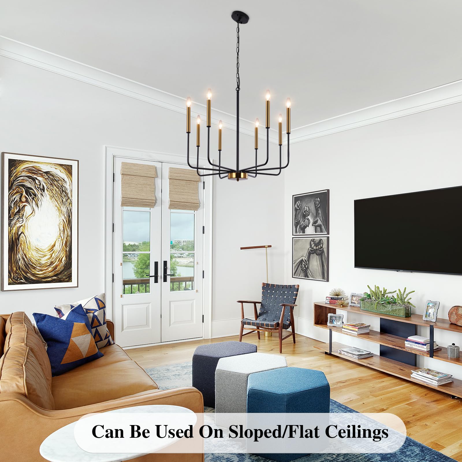 LASENCHOO 8-Light Farmhouse Chandelier - Black & Gold Modern Pendant Light for Kitchen Island, Dining Room, Living Room, Bedroom | Rustic Ceiling Lighting Fixture for Home Decor & Entryway