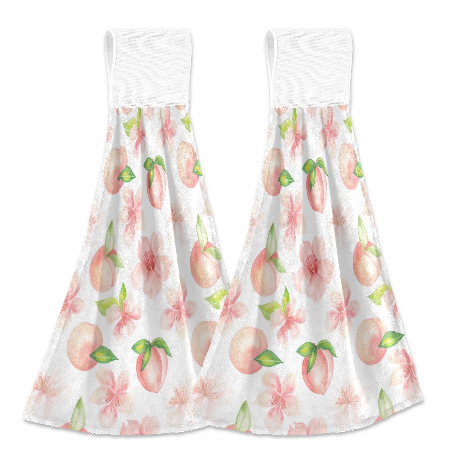 Watercolor Peach Blossom Kitchen Towels Set of 2 - Fast Drying, Super Absorbent & Soft Hanging Hand Towels for Kitchen, Bathroom - Perfect for Cooking, Cleaning & Home Decor