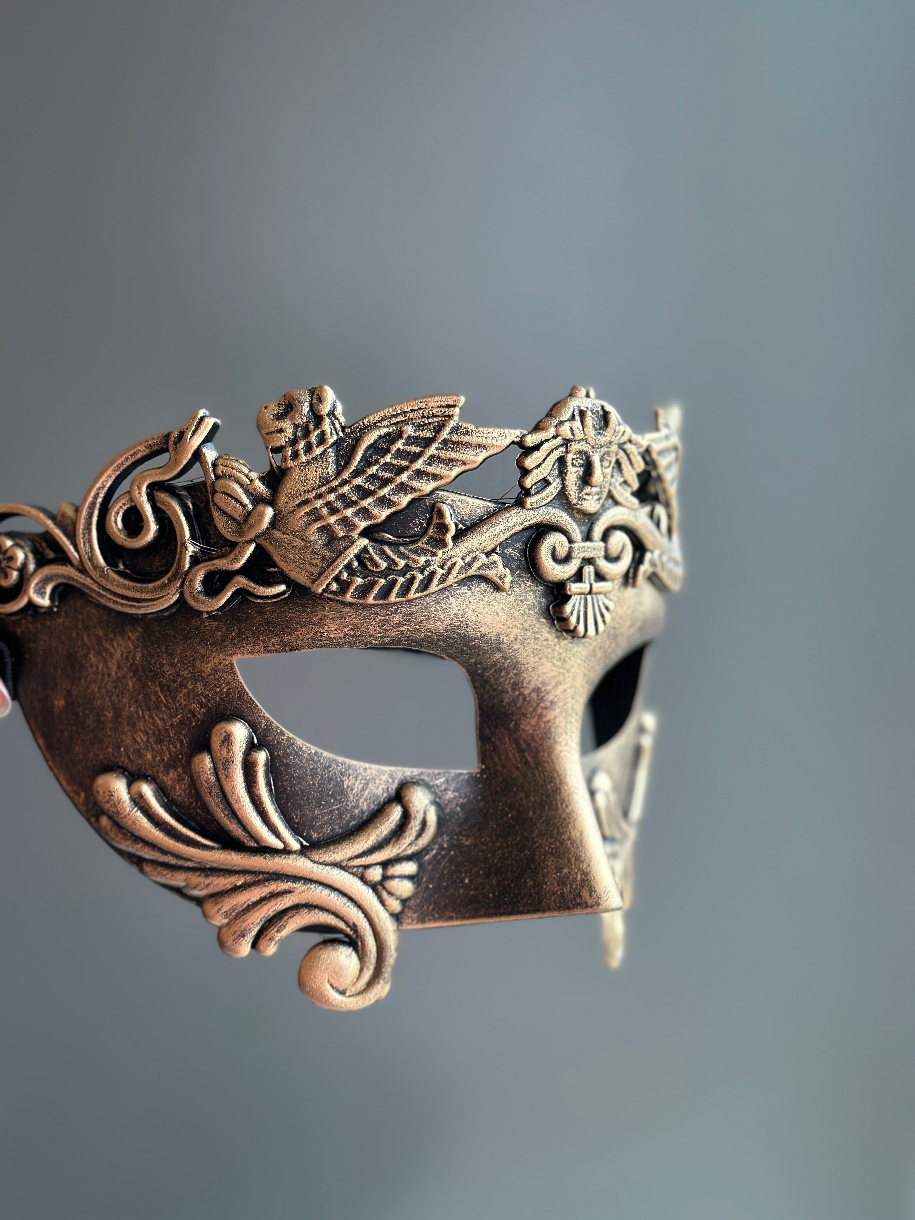 Gladiator Mask Gold & Black - Spartan Warrior Costume Accessory for Halloween, Cosplay, and LARP Events