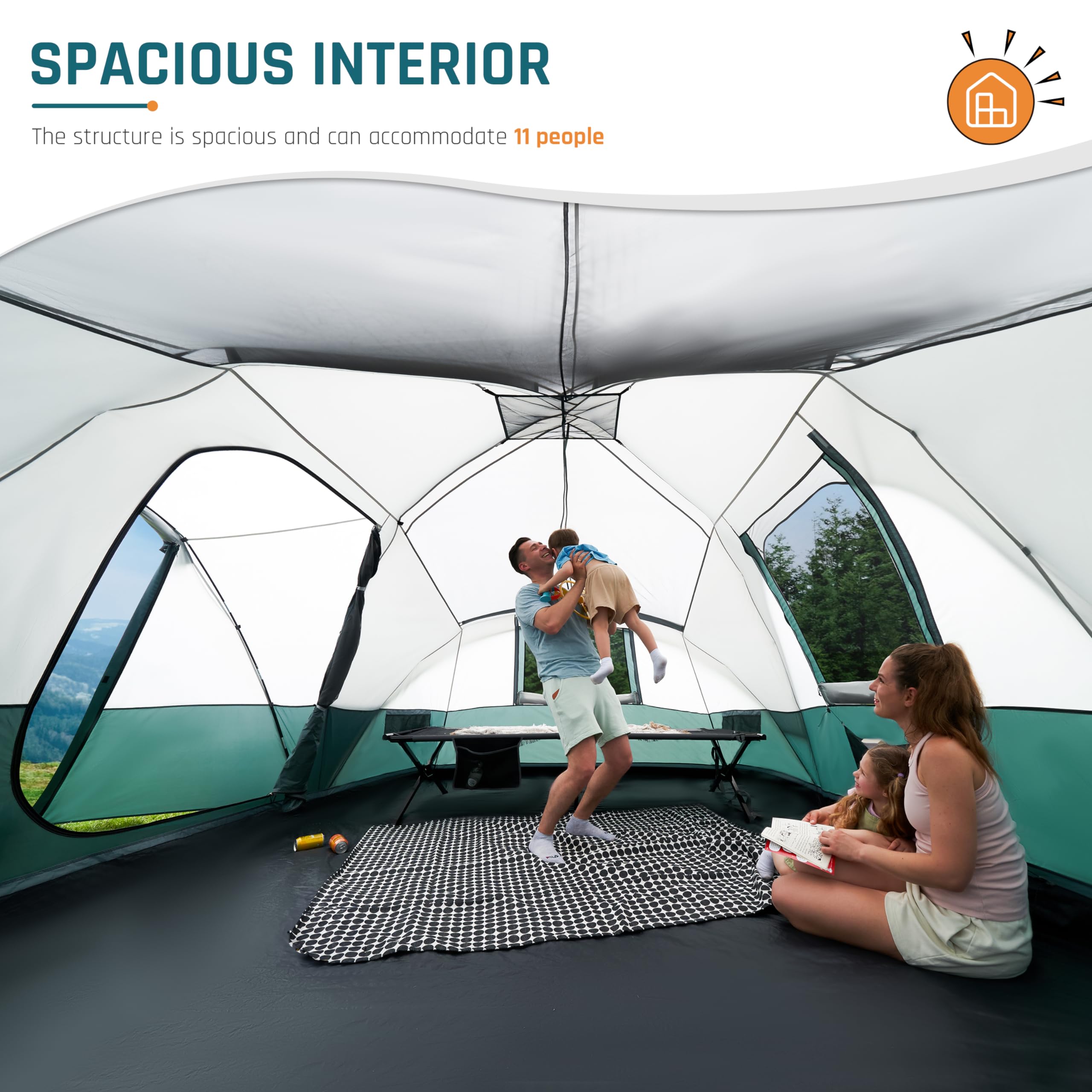 8/10/11 Person Family Camping Tent with Porch & Rainfly - Spacious Waterproof Dome Tent for Outdoor Adventures | Includes Windproof Ropes & Large Vestibule | Perfect for Family Camping Trips, Backpacking & Music Festivals