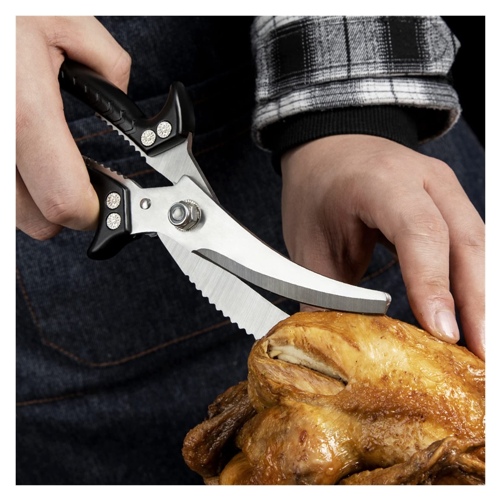 Premium 4mm Thick Blade Kitchen Shears - Heavy Duty Poultry Scissors for Cutting Chicken Bones, Herbs & More | Ergonomic Seahorse Design with Safety Lock | Ideal for Home Cooking, Butchering & Food Prep (Black)