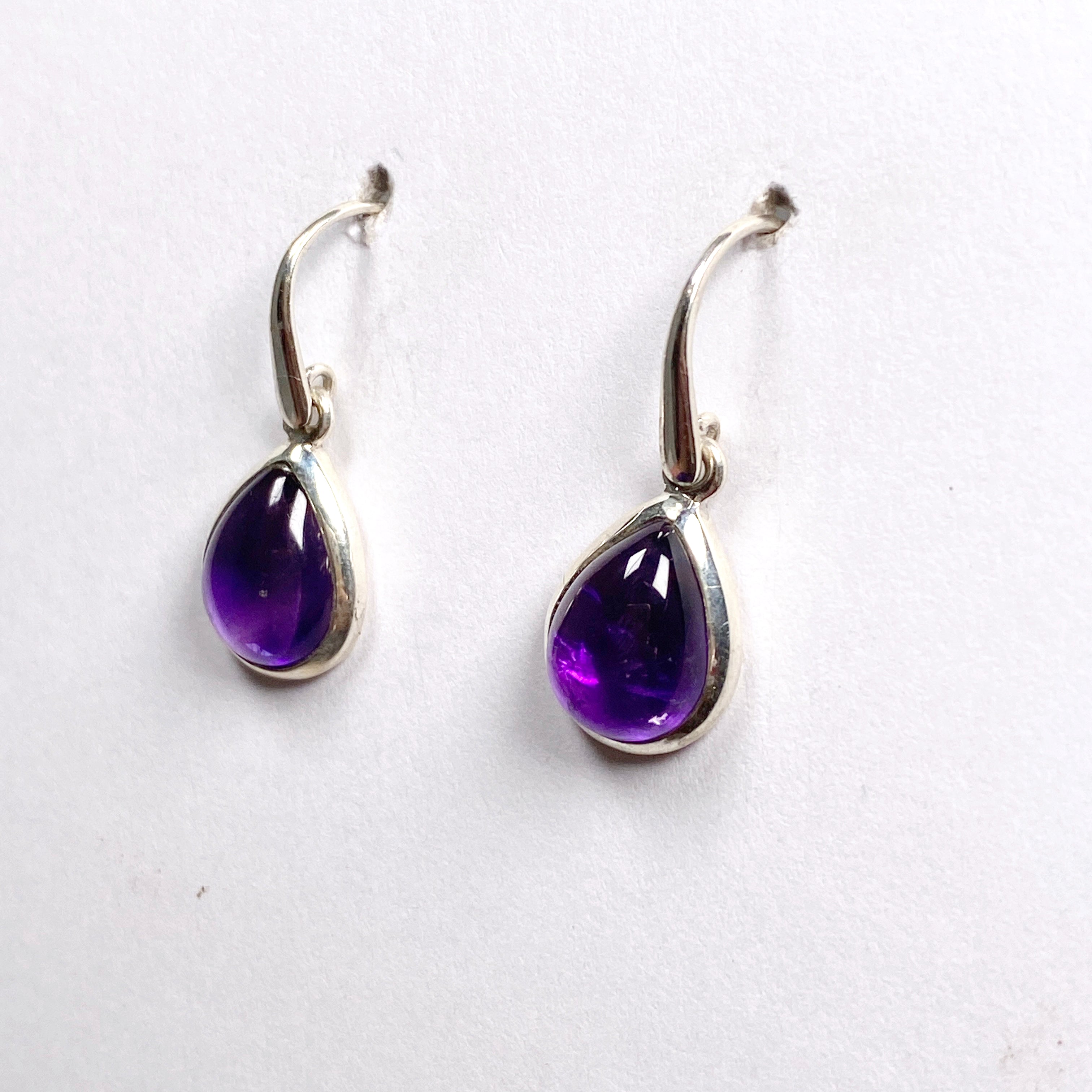 Natural Amethyst Teardrop Cabochon Earrings for Women - Handmade Sterling Silver Dangle Earrings - Perfect for Wedding, Party & Gift Giving