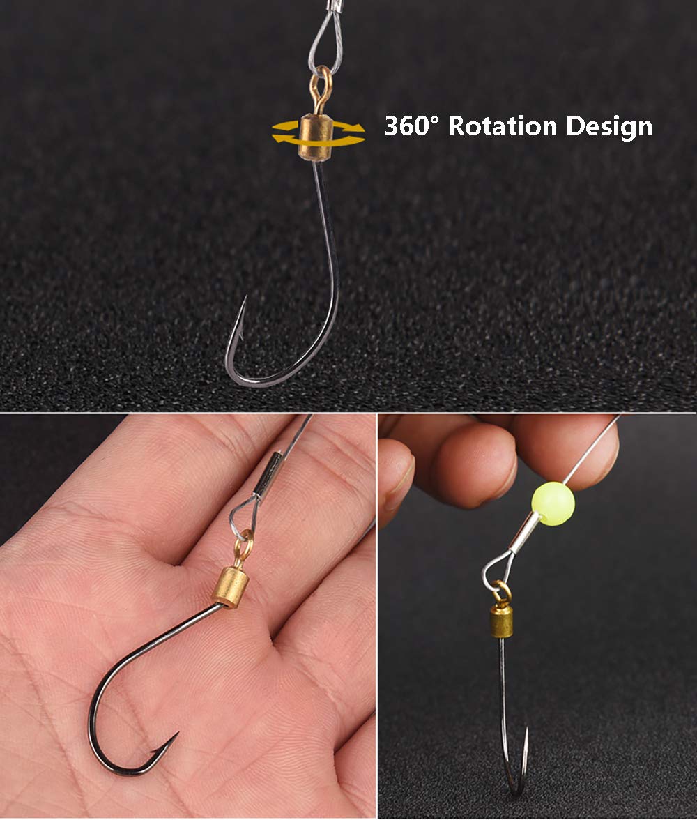 Stainless Steel Fishing Hook Line with Rolling Swivel & Barb Hooks - Durable Fishing Rigs Wire Leader for Saltwater & Freshwater Fishing