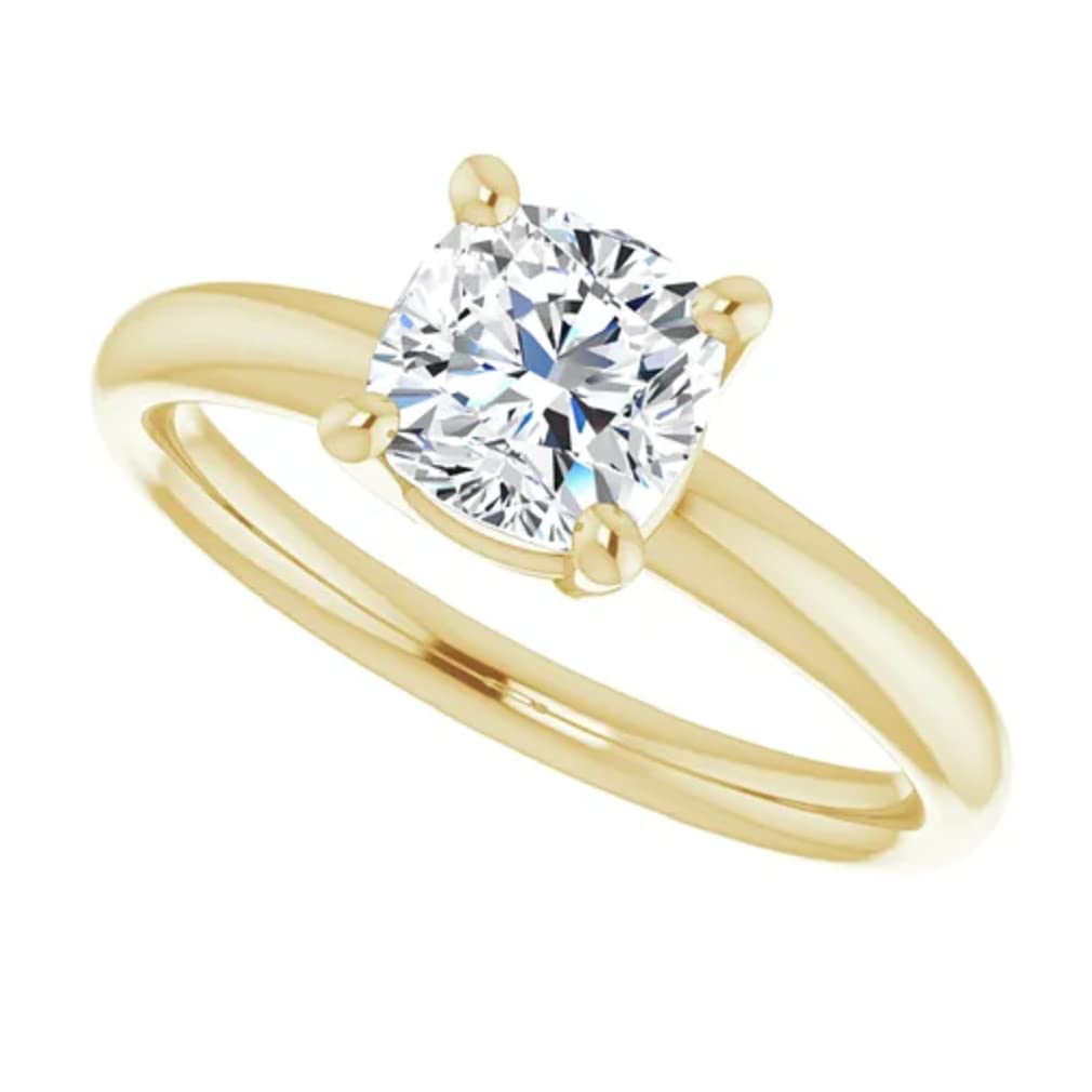 10K Solid Yellow Gold Handmade Engagement Ring - 1.0 CT Cushion Cut Moissanite Diamond Solitaire Wedding Band for Women, Her Proposal Ring - Perfect for Anniversary, Valentine's Day & Bridal Jewelry Gift