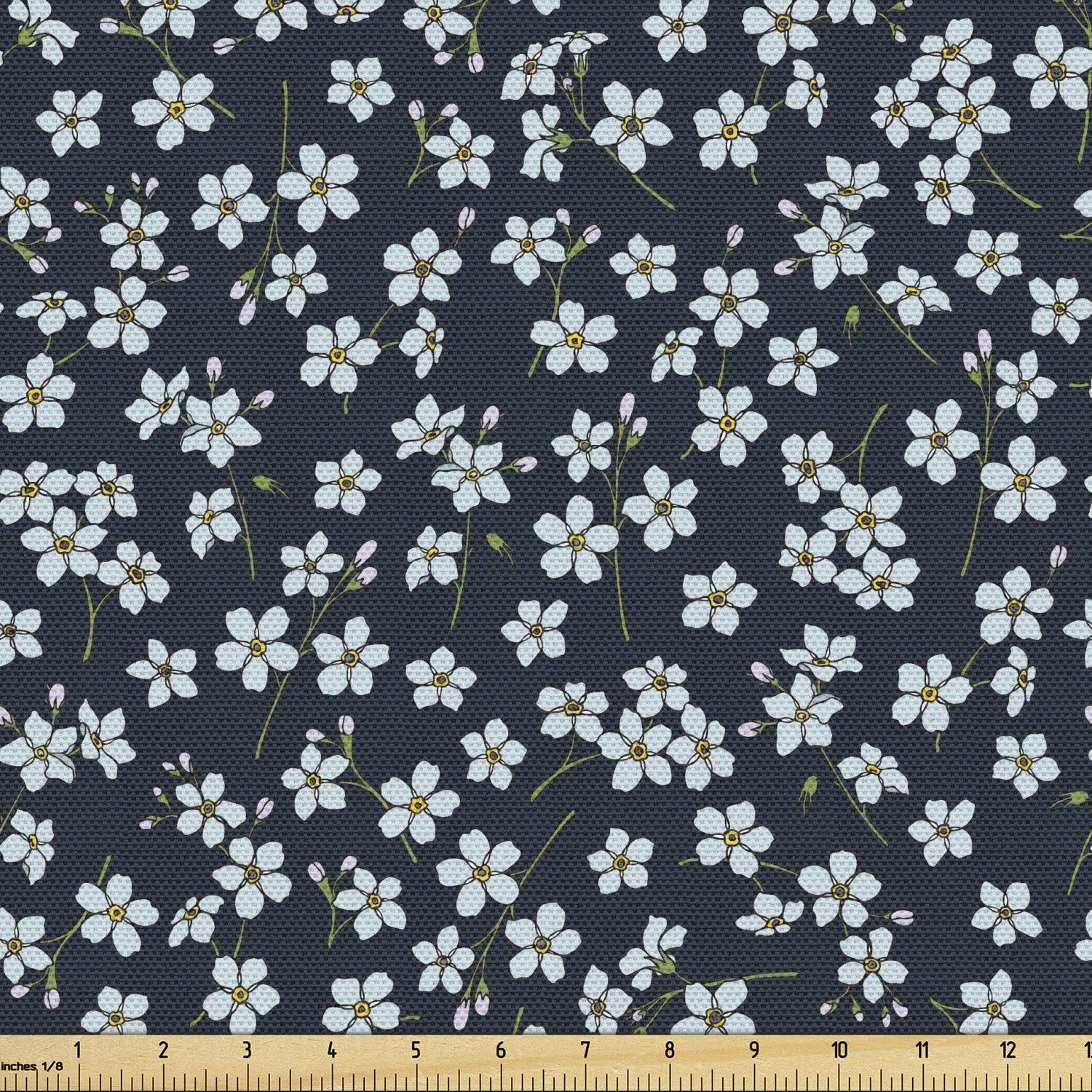 Ambesonne Daisy Fabric by The Yard - Forget-Me-Not Flowers & Chamomile Blooms Design - 10 Yards Pale Blue Petrol Blue Upholstery Fabric for Sofa, Curtains, Pillows & Home Decor - Perfect for Living Room, Bedroom & DIY Craft Projects