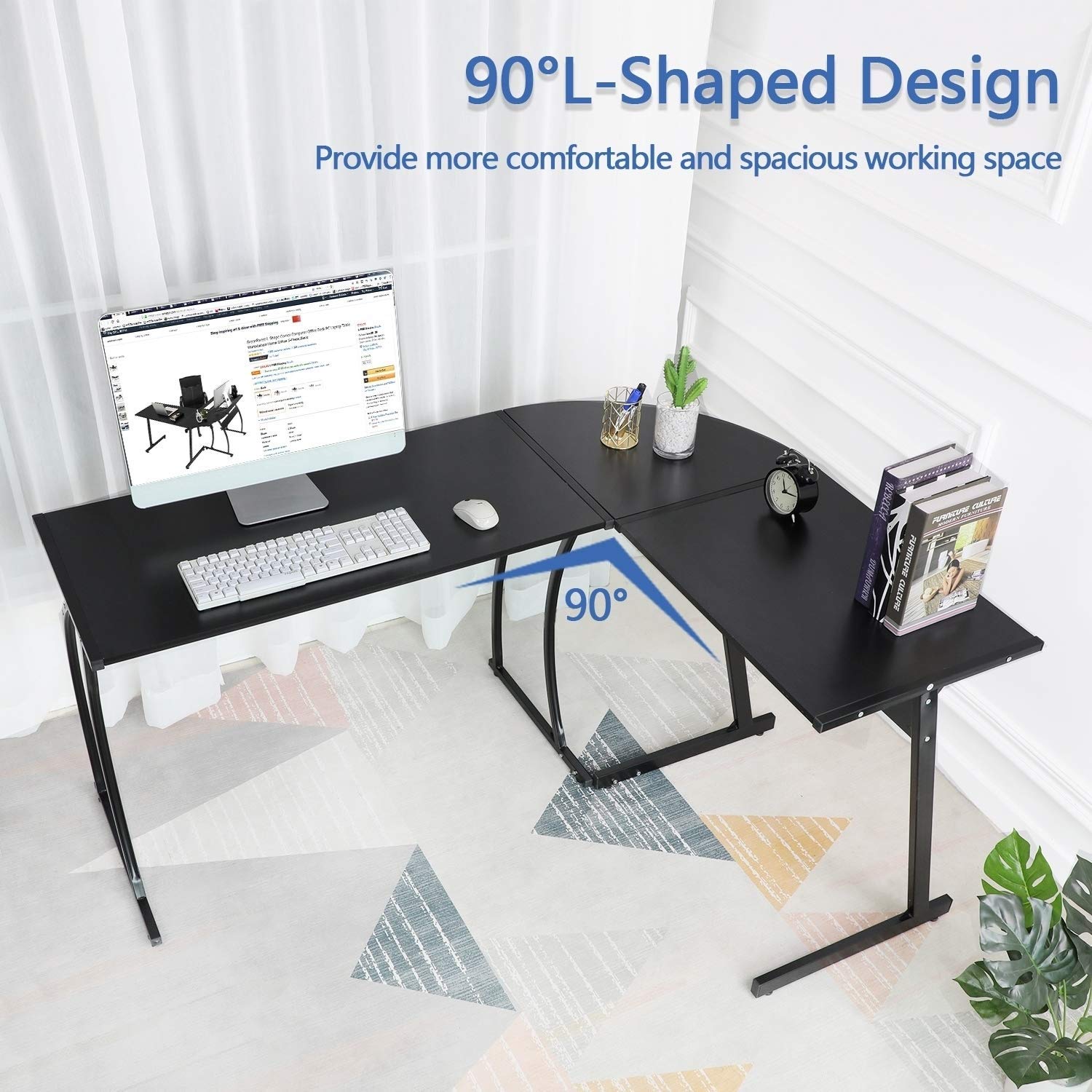 L-Shaped Desk Corner Computer Workstation - Ergonomic Home Office Desk for Laptop, Study & Writing - Space-Saving Black Design for Small Rooms & Apartments