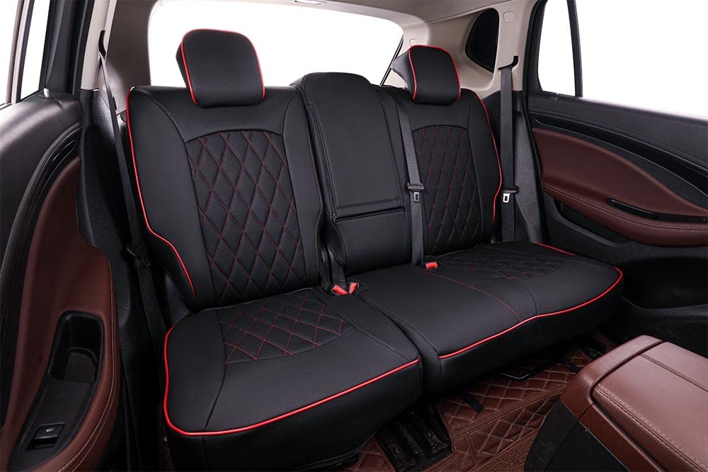 Premium EKR Custom Fit Leather Car Seat Covers for Buick Envision 2021-2024 - Full Set Black with Red Stitching - Waterproof & Anti-Slip Protection for Daily Commute & Road Trips
