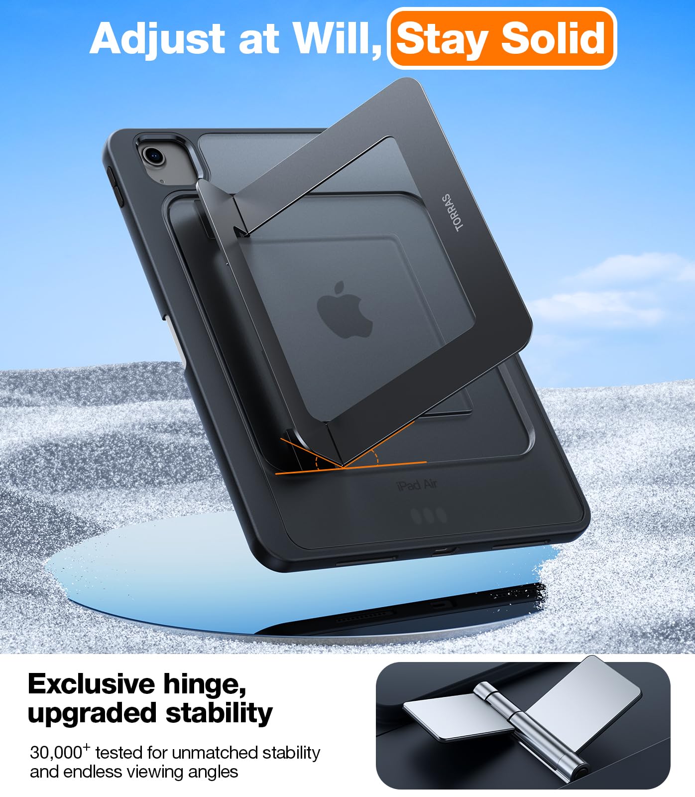 TORRAS iPad Air 11 inch Case (2025 M3/2024 M2 & 5th/4th Gen) - Ultra Stable Stand with Adjustable Viewing Angles, Protective Kickstand Cover with Apple Pencil Holder - Perfect for Work, Travel & Home Use - Black