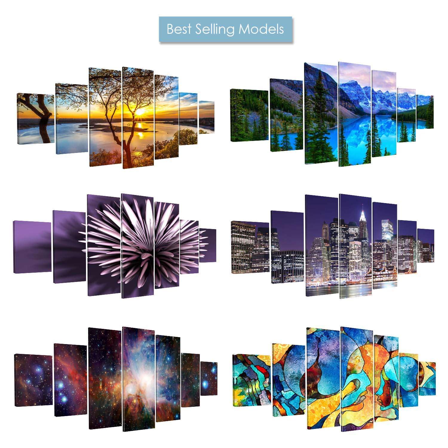 Startonight Large Canvas Wall Art - Sunset Over the Hills Landscape - Modern Framed Set of 7 Panels 40x95 Inches - Perfect for Living Room, Bedroom & Office Decor