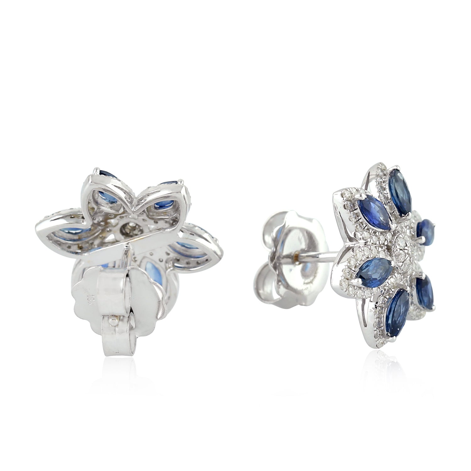 Exquisite Marquise Cut Blue Sapphire & Diamond Stud Earrings in 18K White Gold | Elegant Jewelry for Weddings, Anniversaries & Special Occasions