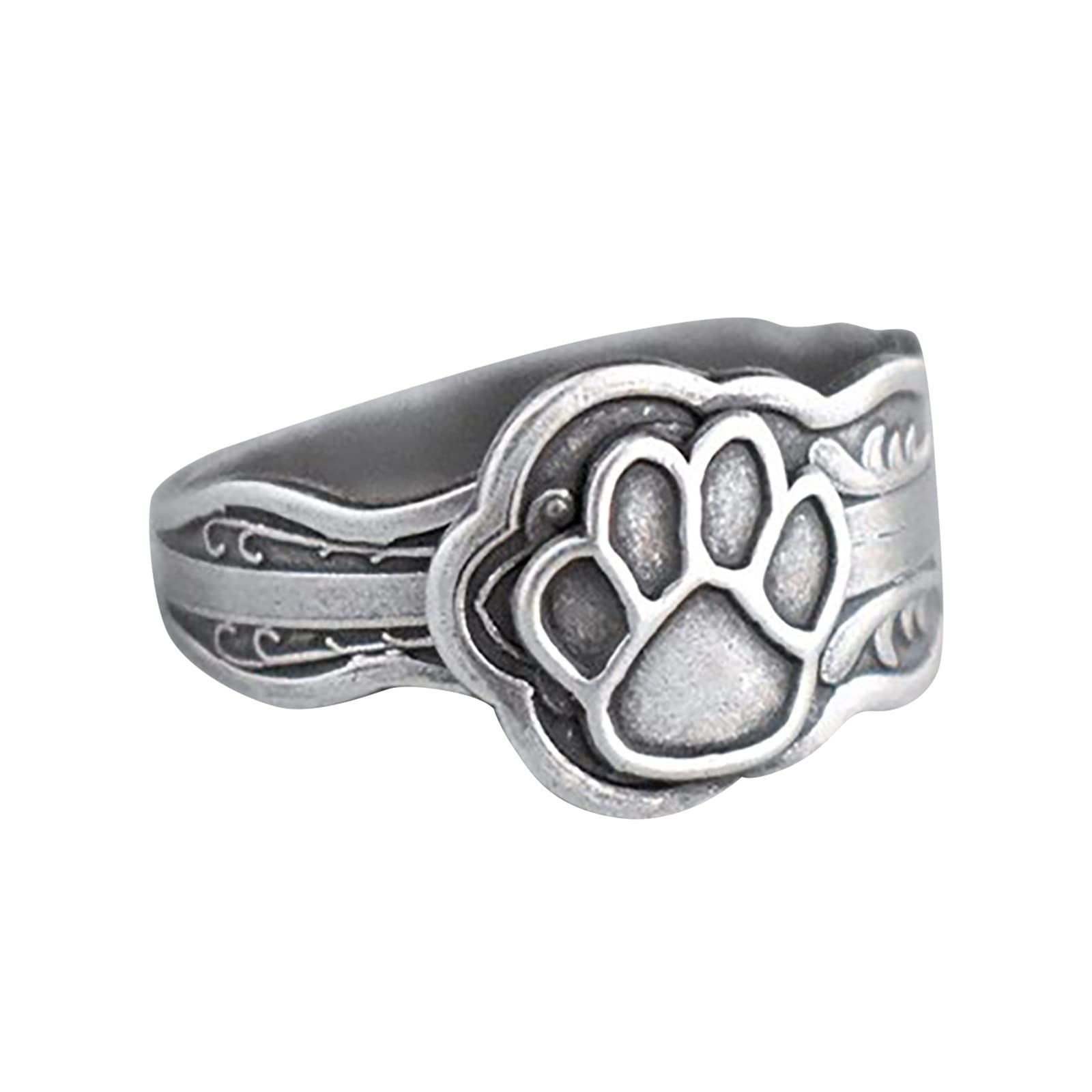 Retro Cute Crying Face Ring with Dog Paws Design - Silver Size 9 - Unique Personality Statement Jewelry for Women | Perfect for Casual Wear, Gifts, and Self-Expression