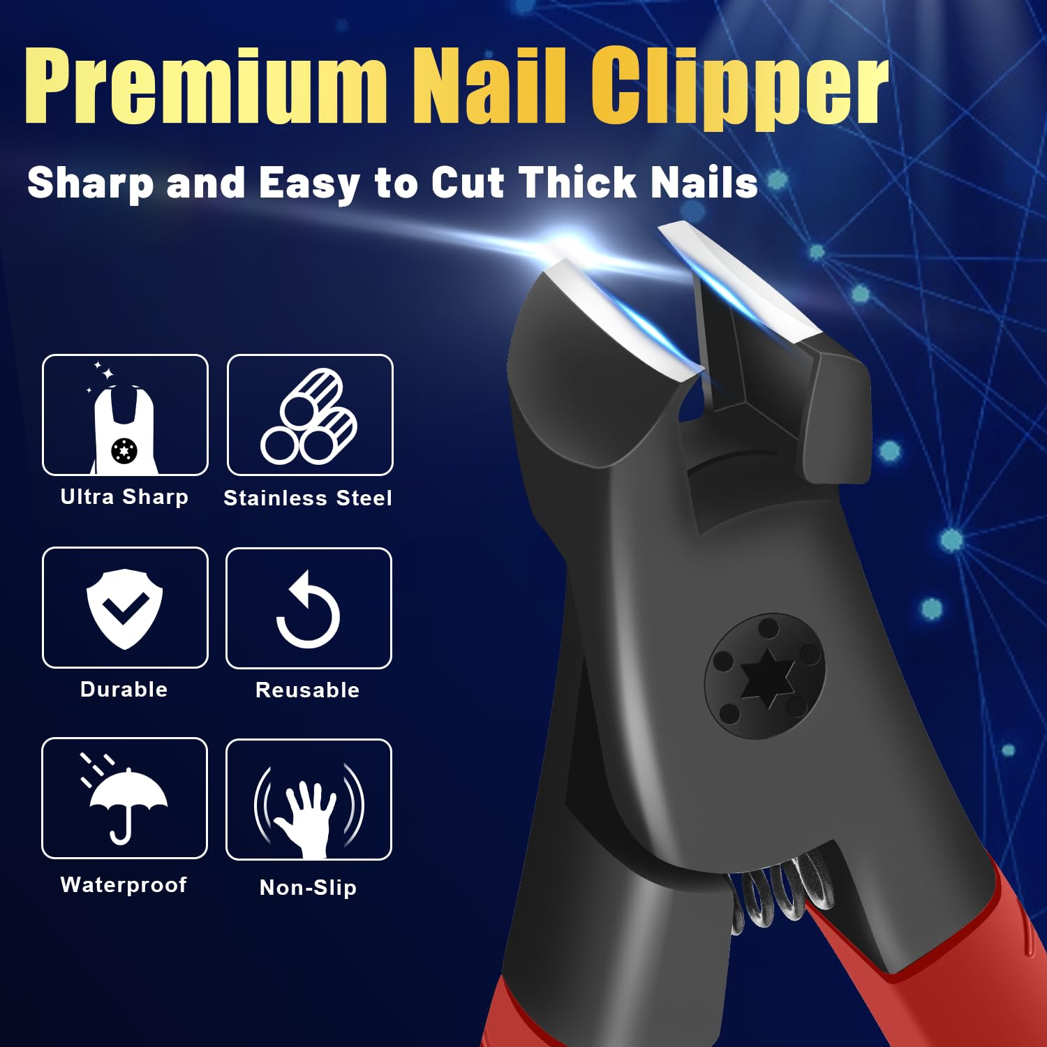 Heavy Duty Nail Clippers for Thick Nails - Professional Large Toenail Clippers for Men & Seniors - Non-Slip Long Handle Design - Perfect for Pedicures, Grooming Kits & Travel Essentials