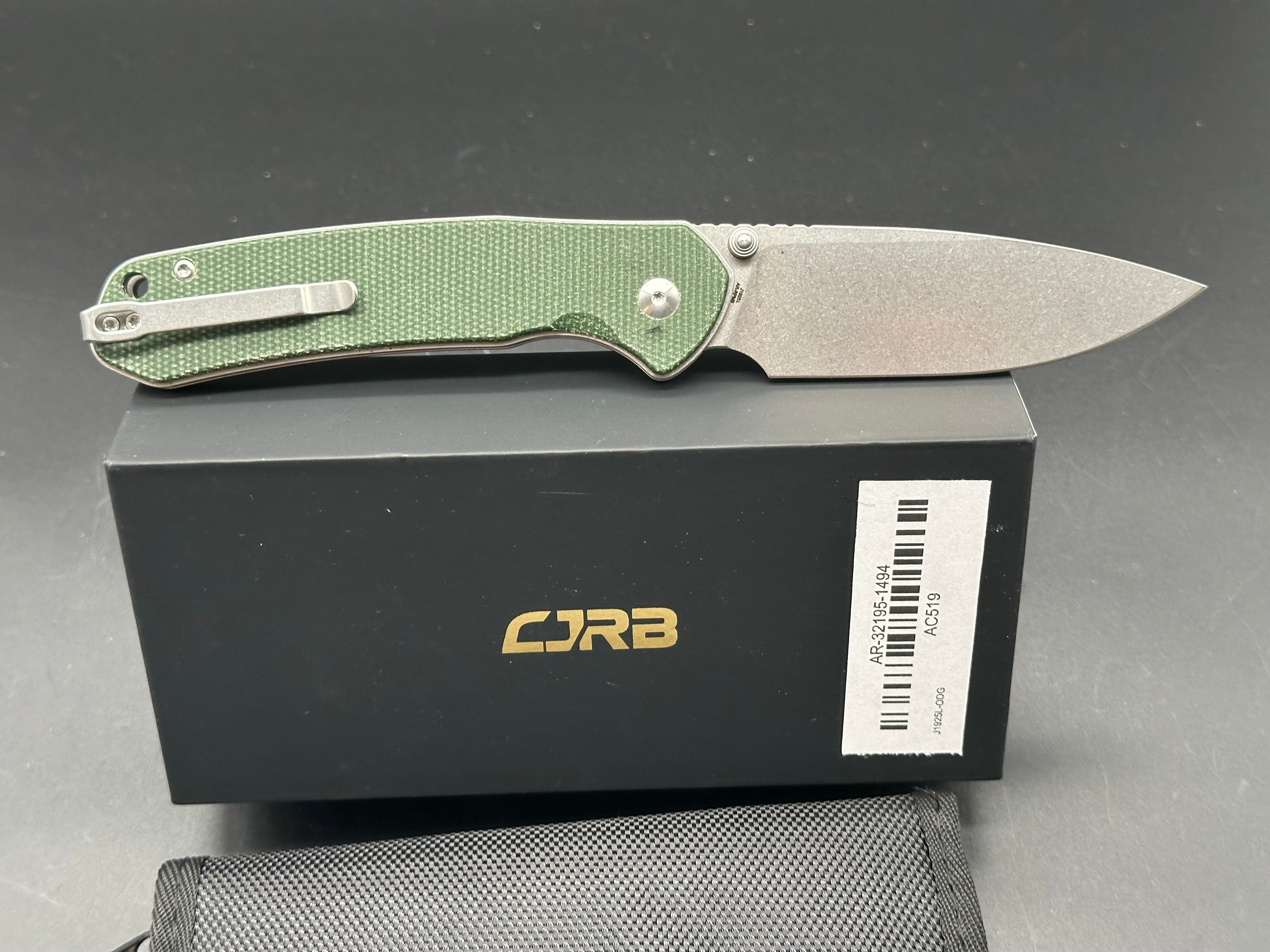 CJRB Large Pyrite Folding Knife with Premium Green Micarta Scales - EDC Pocket Knife for Outdoor Camping, Hiking & Everyday Carry