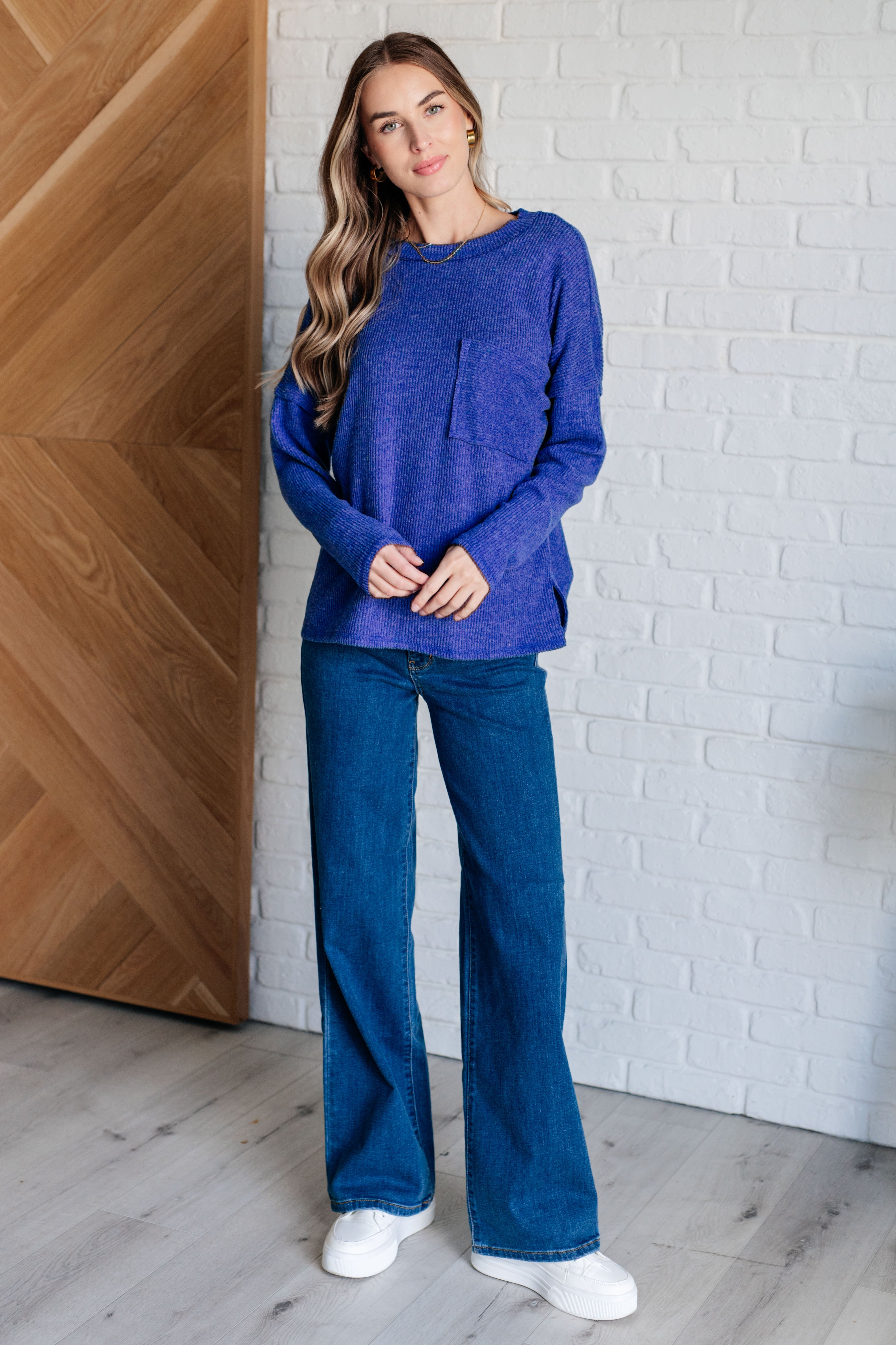 Casual Tuesday Ribbed Knit Sweater - Bright Blue Crewneck Pullover | Cozy Winter Wear, Office Outfit & Weekend Style