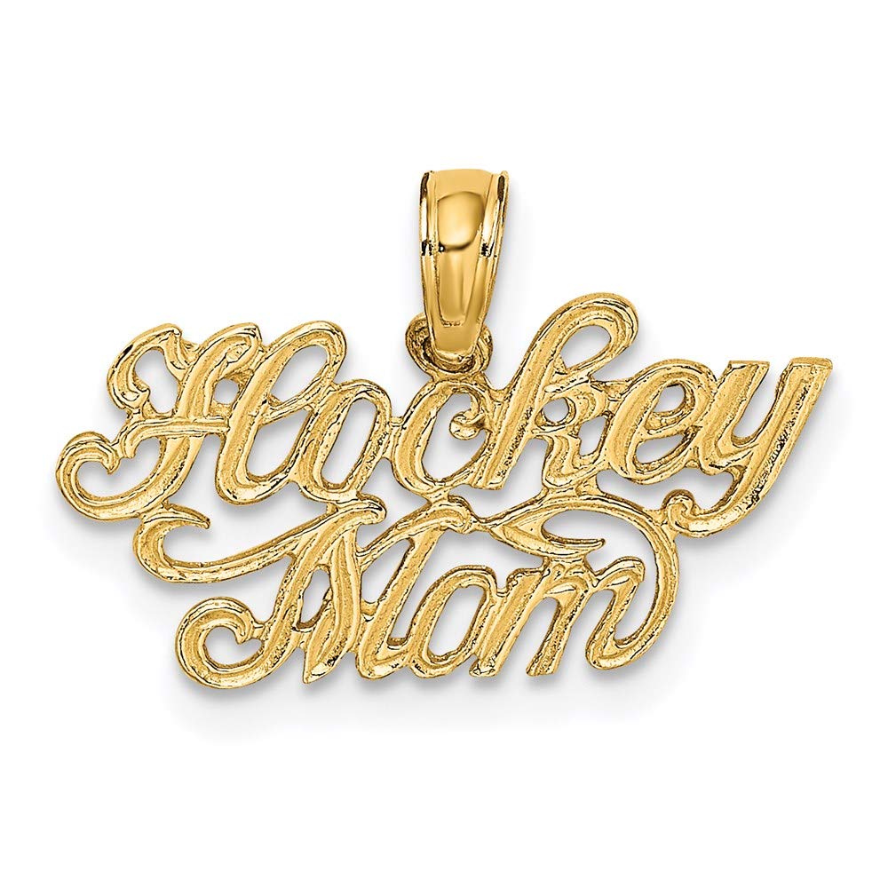14K Yellow Gold Hockey Mom Charm Pendant Necklace - Elegant Sports Jewelry Gift for Hockey Lovers - Perfect for Games, Birthdays & Mother's Day